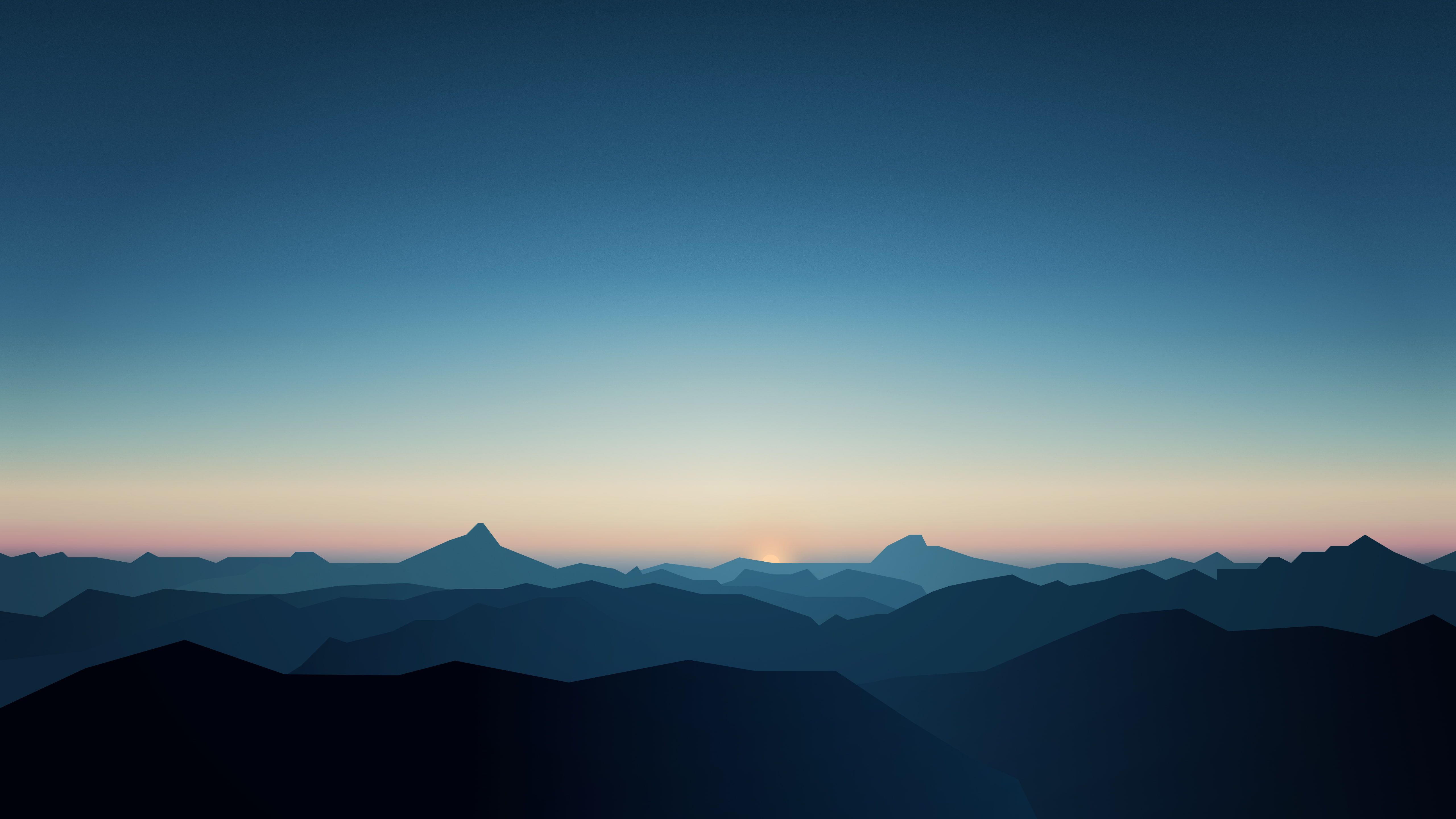 5K, CGI, Dark, Mountains, Sunrise, Minimal wallpaper. Minimal wallpaper, Minimal desktop wallpaper, Mountain wallpaper