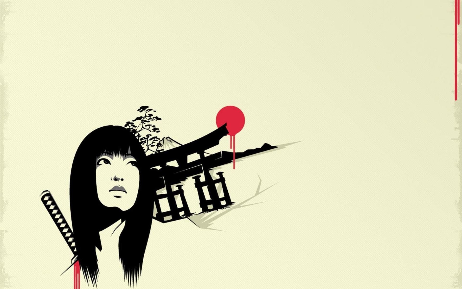 women, Katana, Samurai, Japanese, Torii, Girls, With, Swords, Simple, Background, Swords Wallpaper HD / Desktop and Mobile Background
