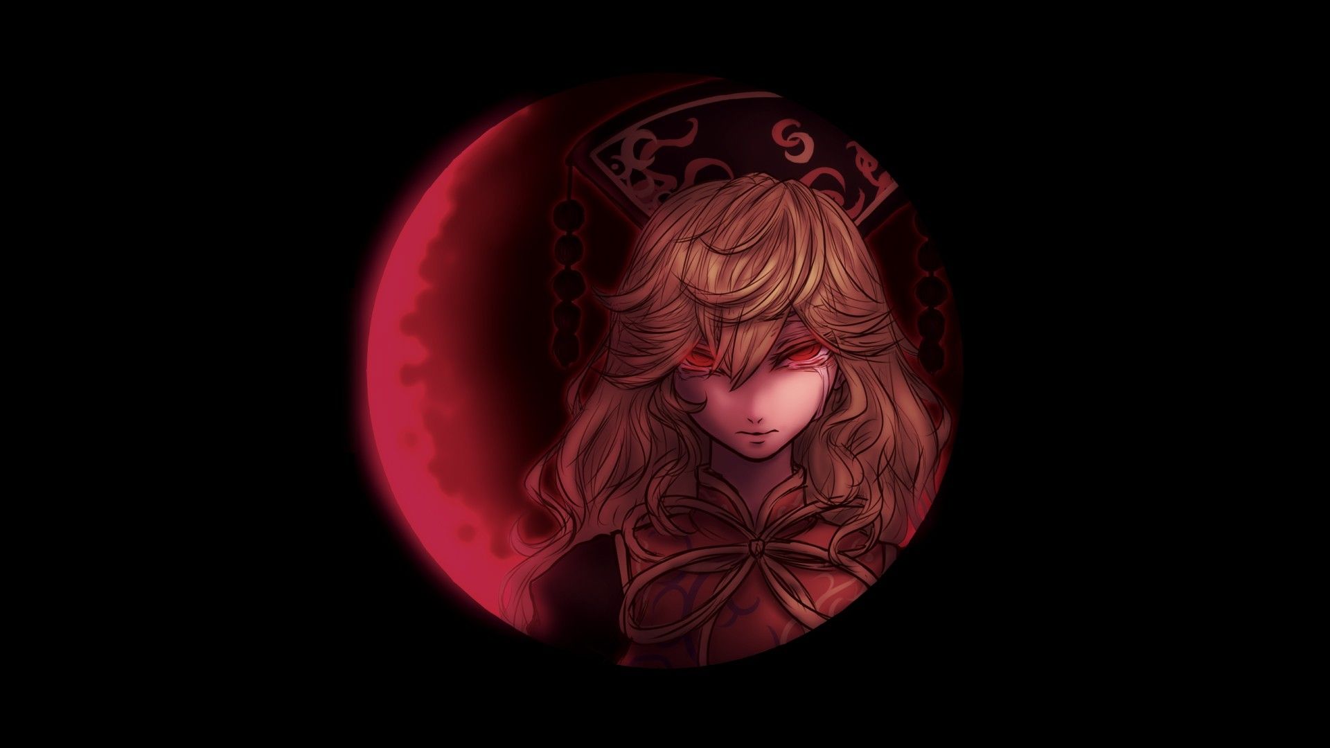 Touhou Junko Moon Red Moon Tears Crying Red Eyes Wallpaper:1920x1080