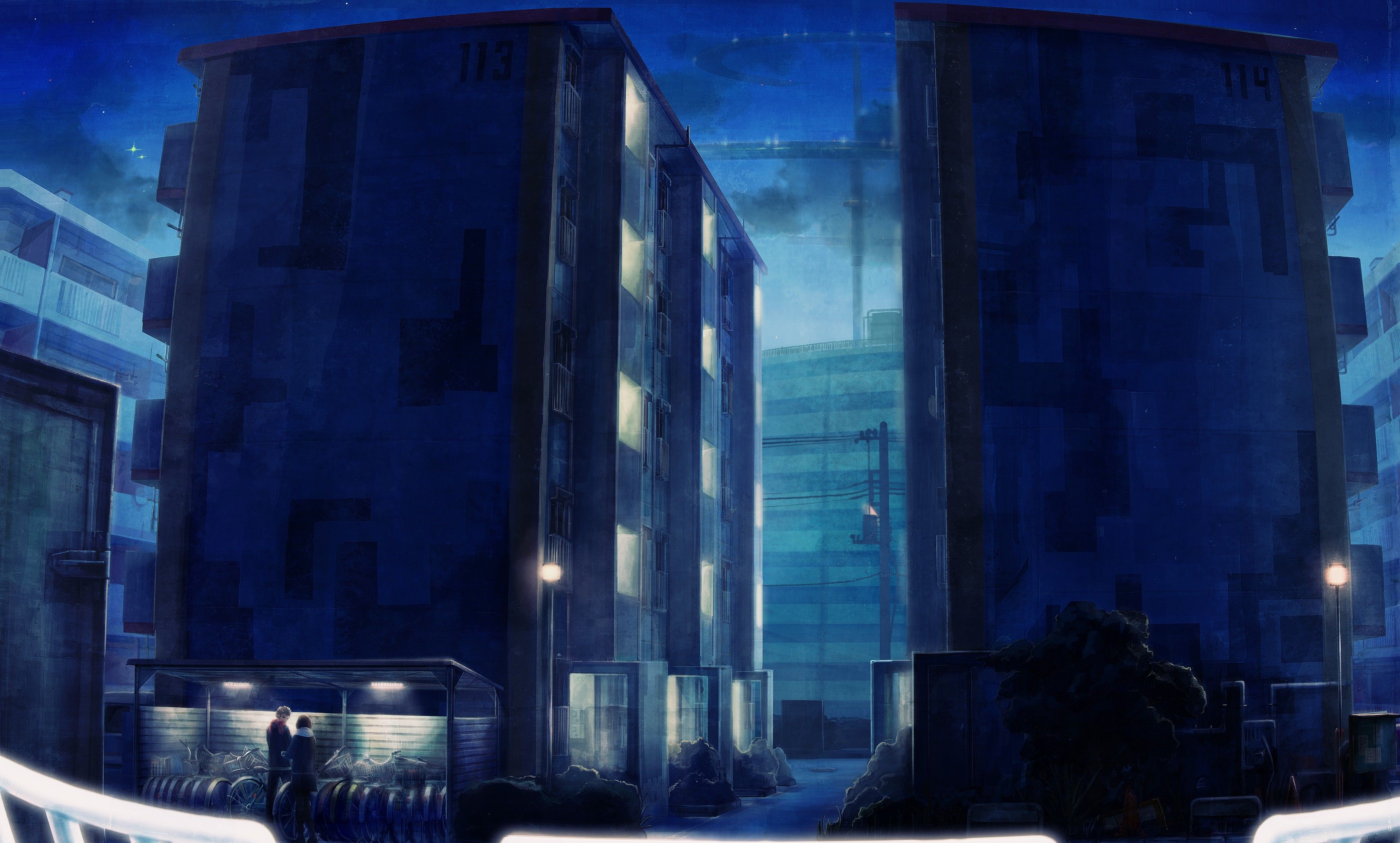 building, #anime, #apartments, #city, #artwork, #night, wallpaper | Anime  scenery, Background, Fantasy city