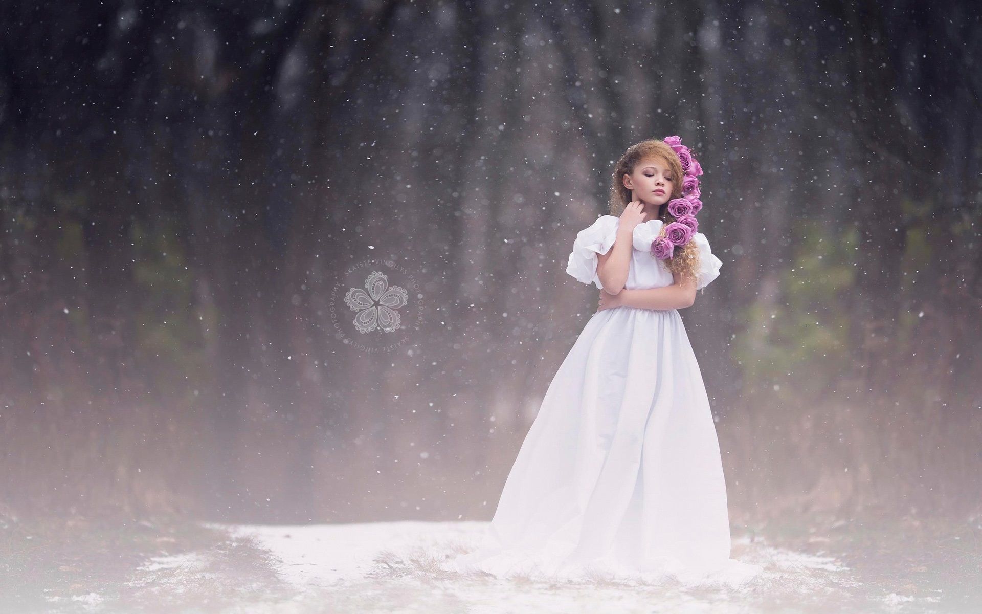 Cute Little Girl, White Dress, Snow 640x1136 IPhone 5 5S 5C SE Wallpaper, Background, Picture, Image