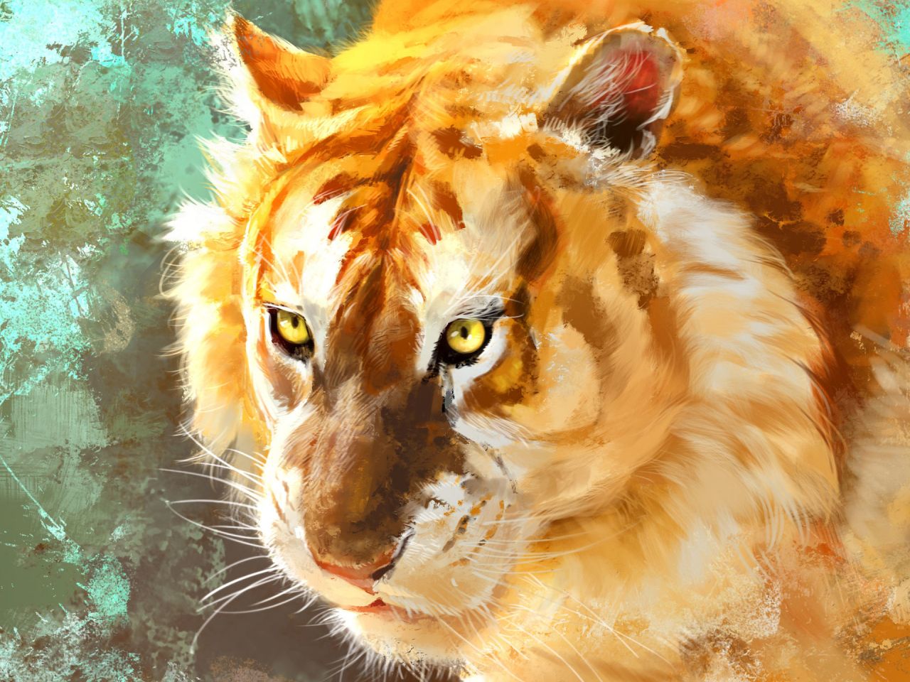 Desktop Wallpaper Tiger Muzzle, Predator, Golden Animal, Art, HD Image, Picture, Background, Eoryt9