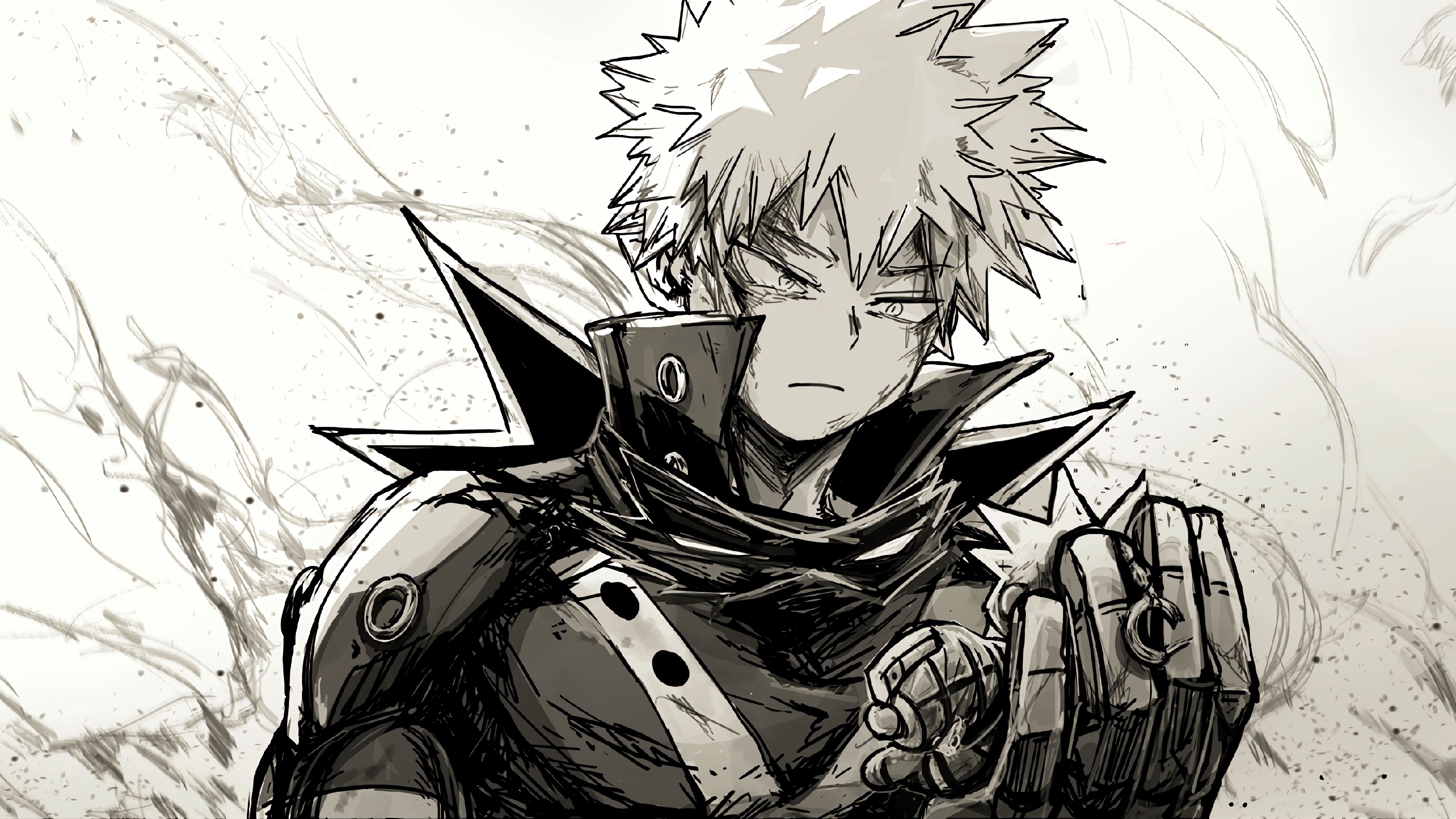 Black And White Of Boku no Hero Academia Katsuki Bakugou 4K 5K HD My Hero Academia Wallpaper