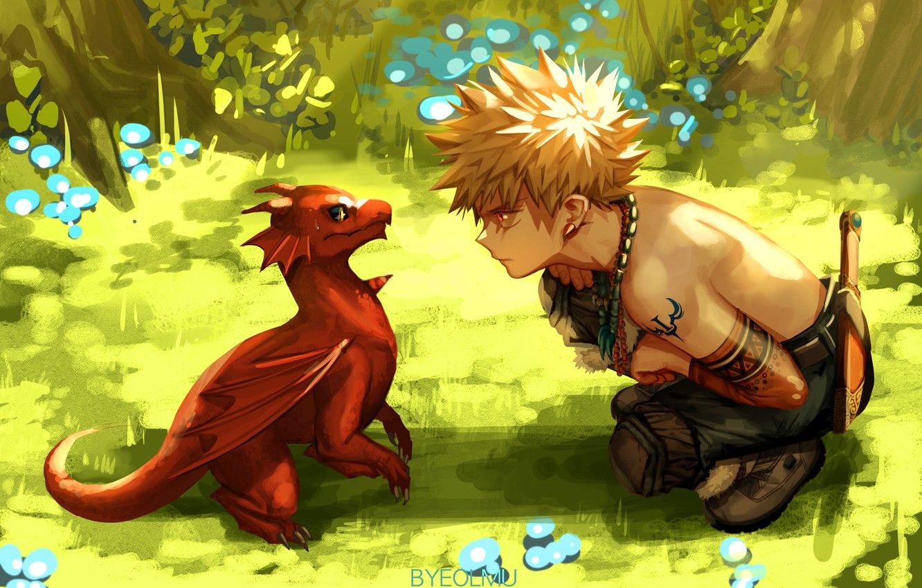 Wallpaper glade, dragon, guy, dragon, familiarity, My hero Academy, My Hero Academia, Boku No Hero Academy, Bakuga Katsuki image for desktop, section сэйнэн