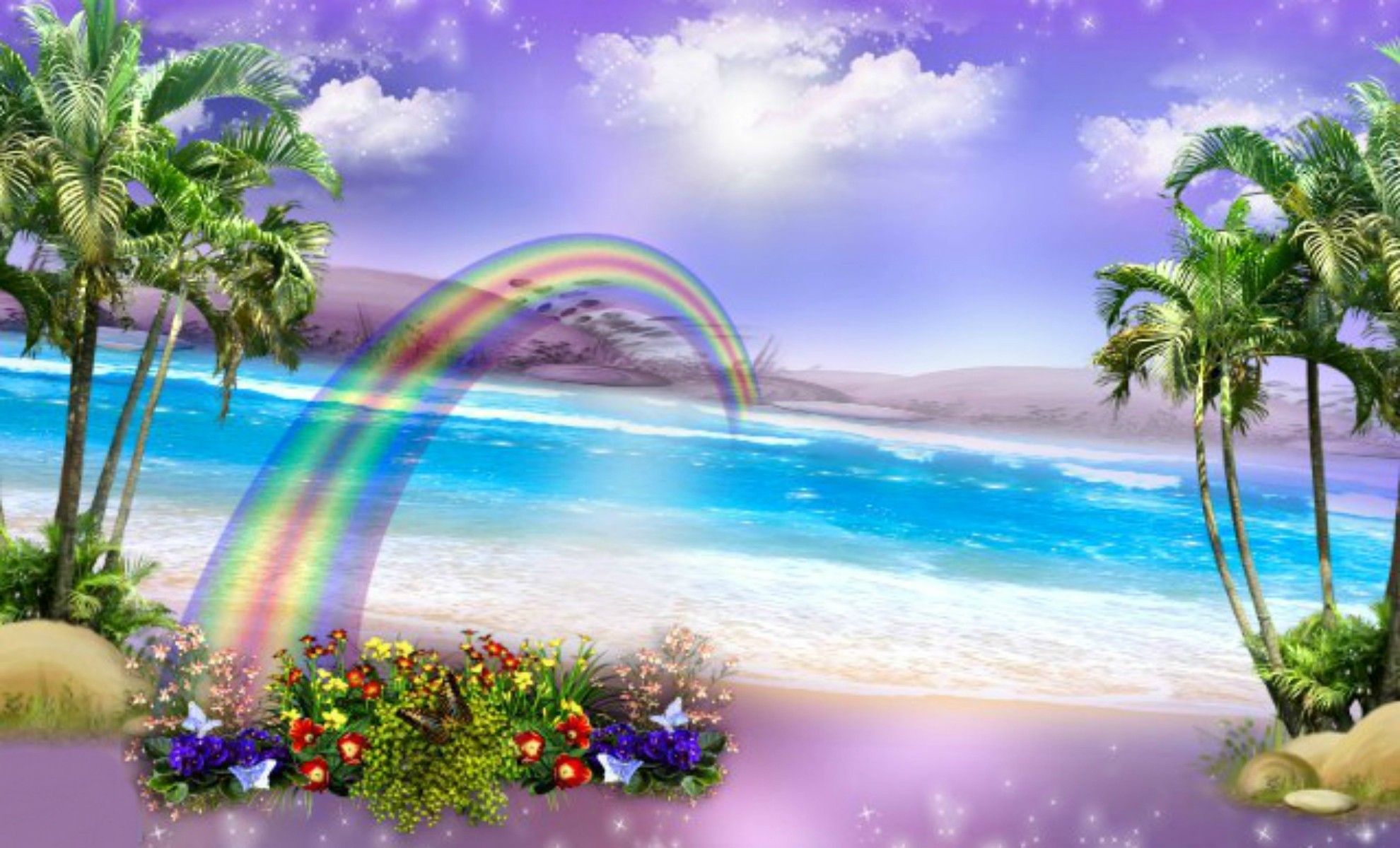 1980x Magic Beach Flowers Summer Beautiful Rainbow Rainbow Beach