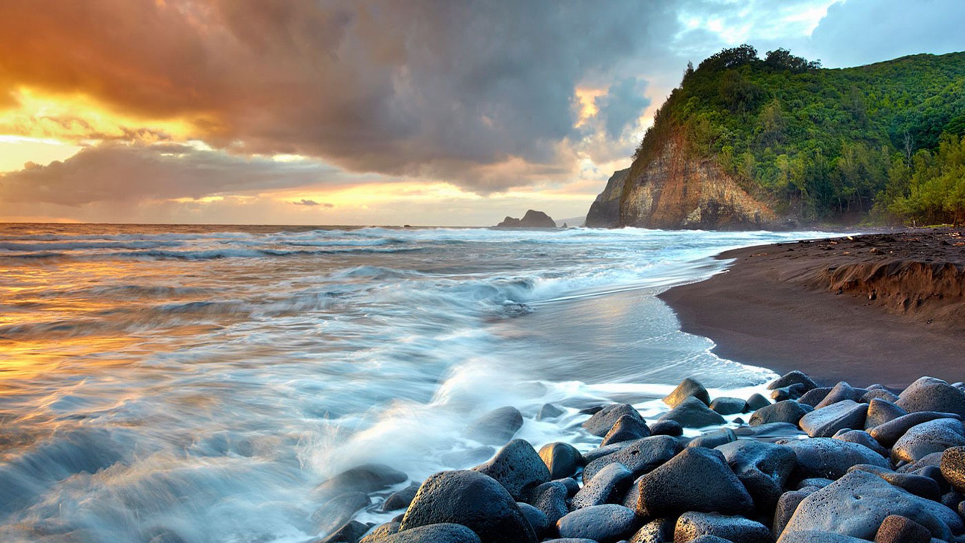 Exotic Big Island Hawaii Ocean Coast Waves Computer Wallpaper HD 1920x1080, Wallpaper13.com