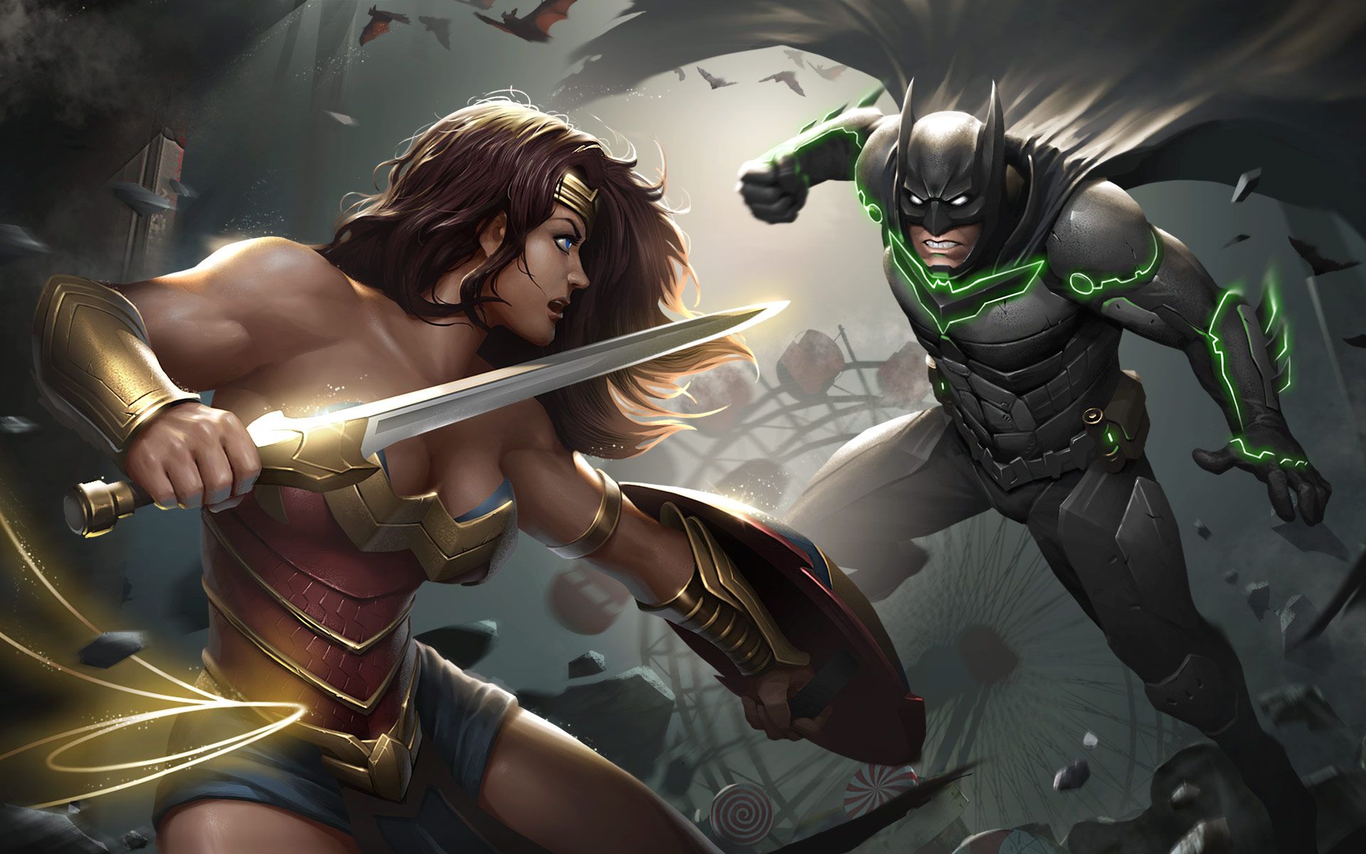 Desktop Wallpaper Injustice Video Game, Wonder Woman, Batman, Fight, HD Image, Picture, Background, Shnp9q