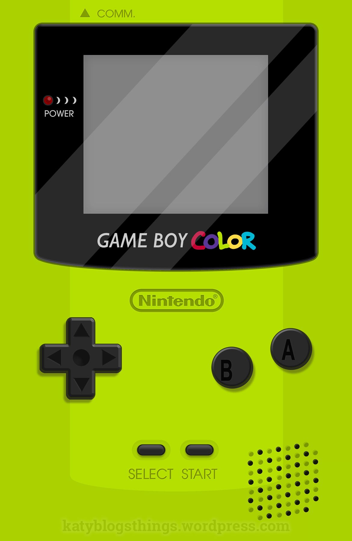 Green Gameboy Color by Katy Dickey. Part of the Gameboy Series. See more art on my blog at katyblogsthing. Gameboy, Minecraft banner designs, Yellow iphone case