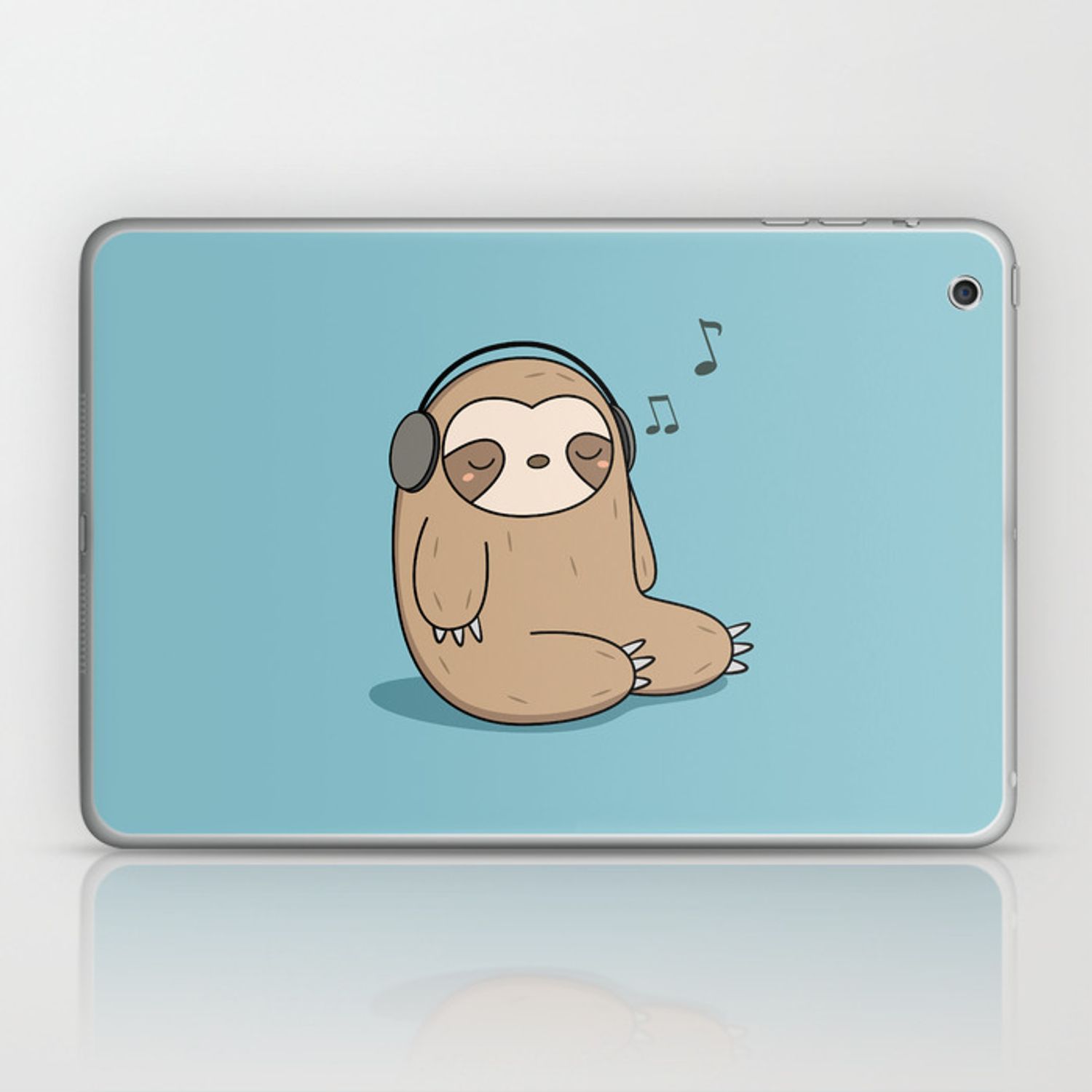 Kawaii Cute Sloth Listening To Music Laptop & iPad Skin