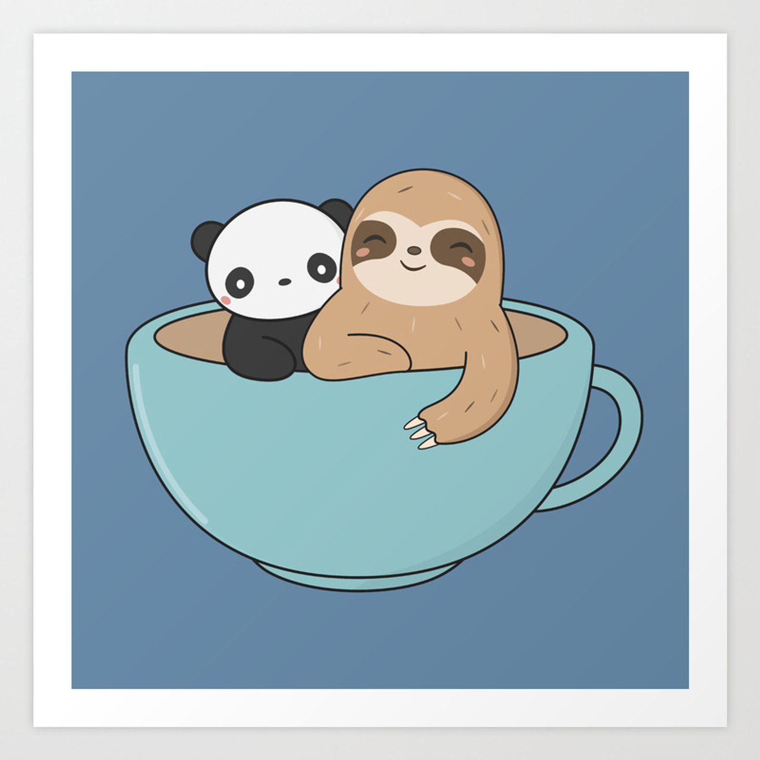 Kawaii Cute Panda and Sloth Art Print