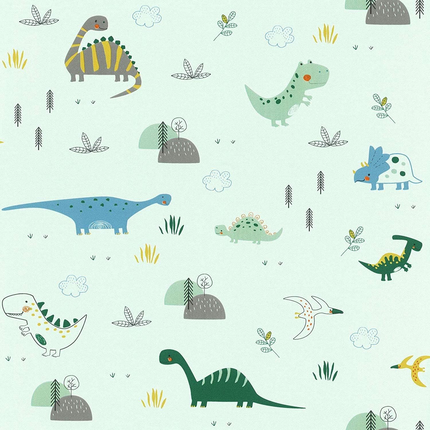 Rasch Bambino Dinosaurs Wallpaper Childrens Room Nursery Dino T Rex Blue 249330