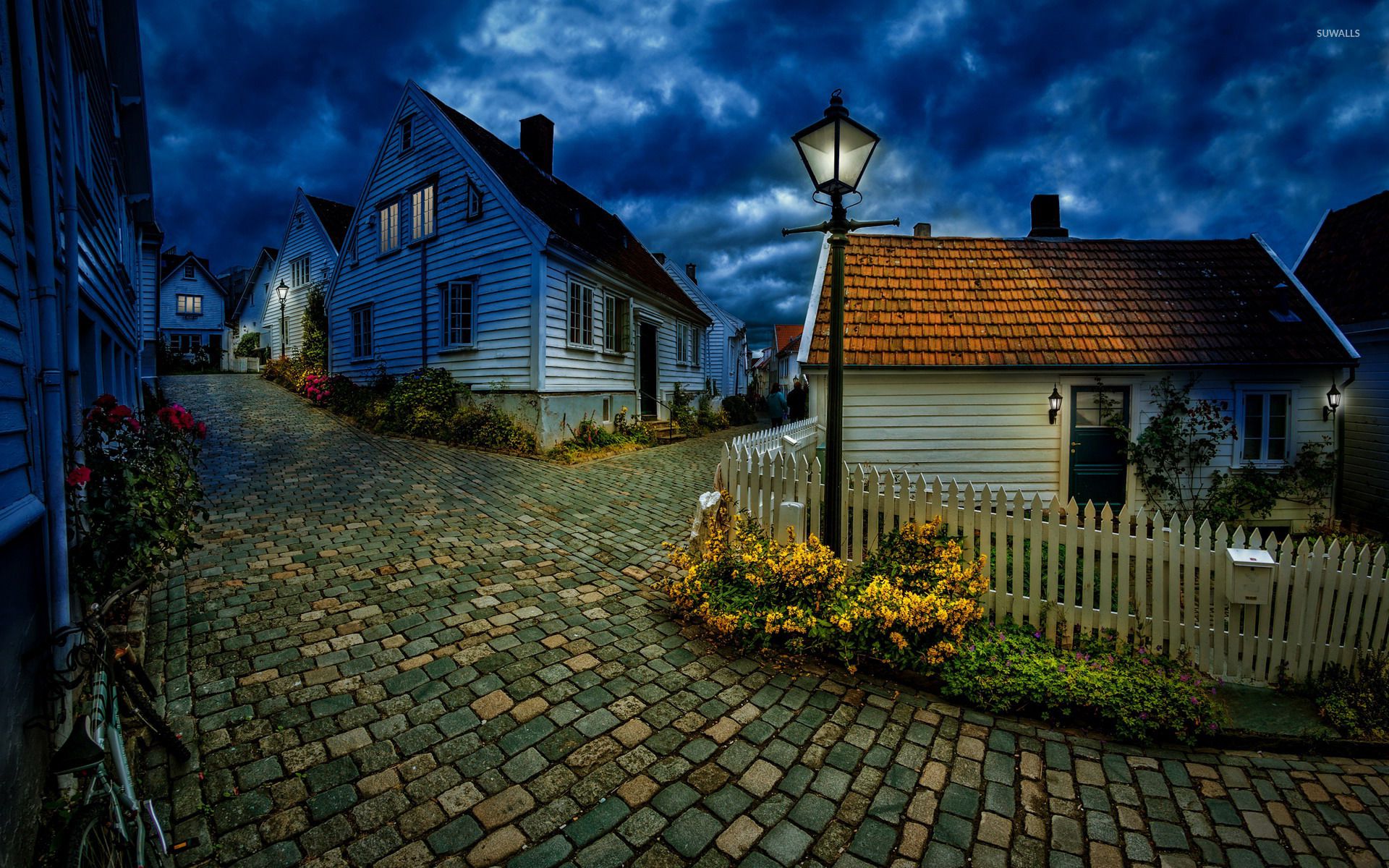 Street in small Norwegian town wallpaper wallpaper