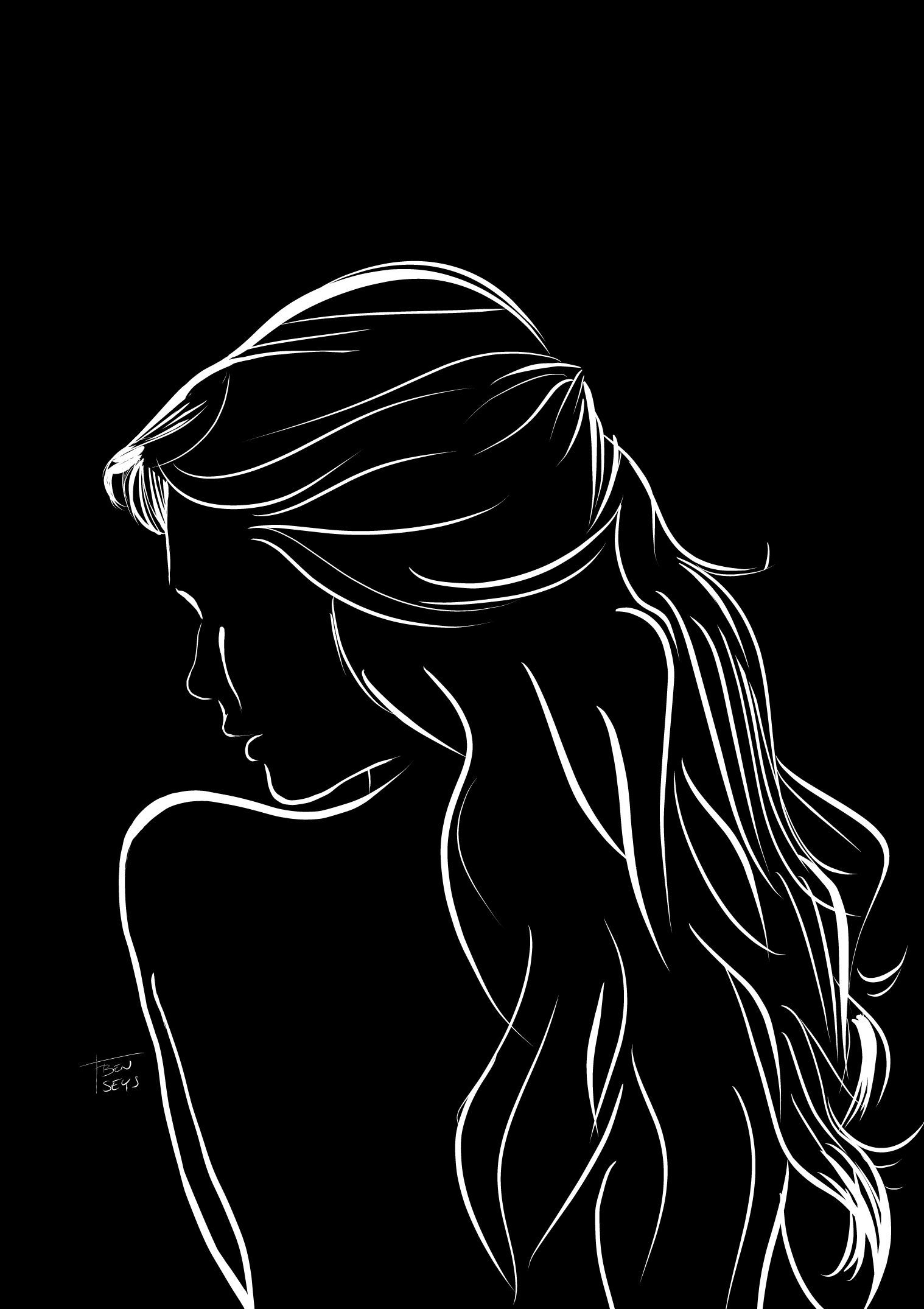 Lady by Ben Seys. Silhouette art, Romantic art, Black and white art drawing