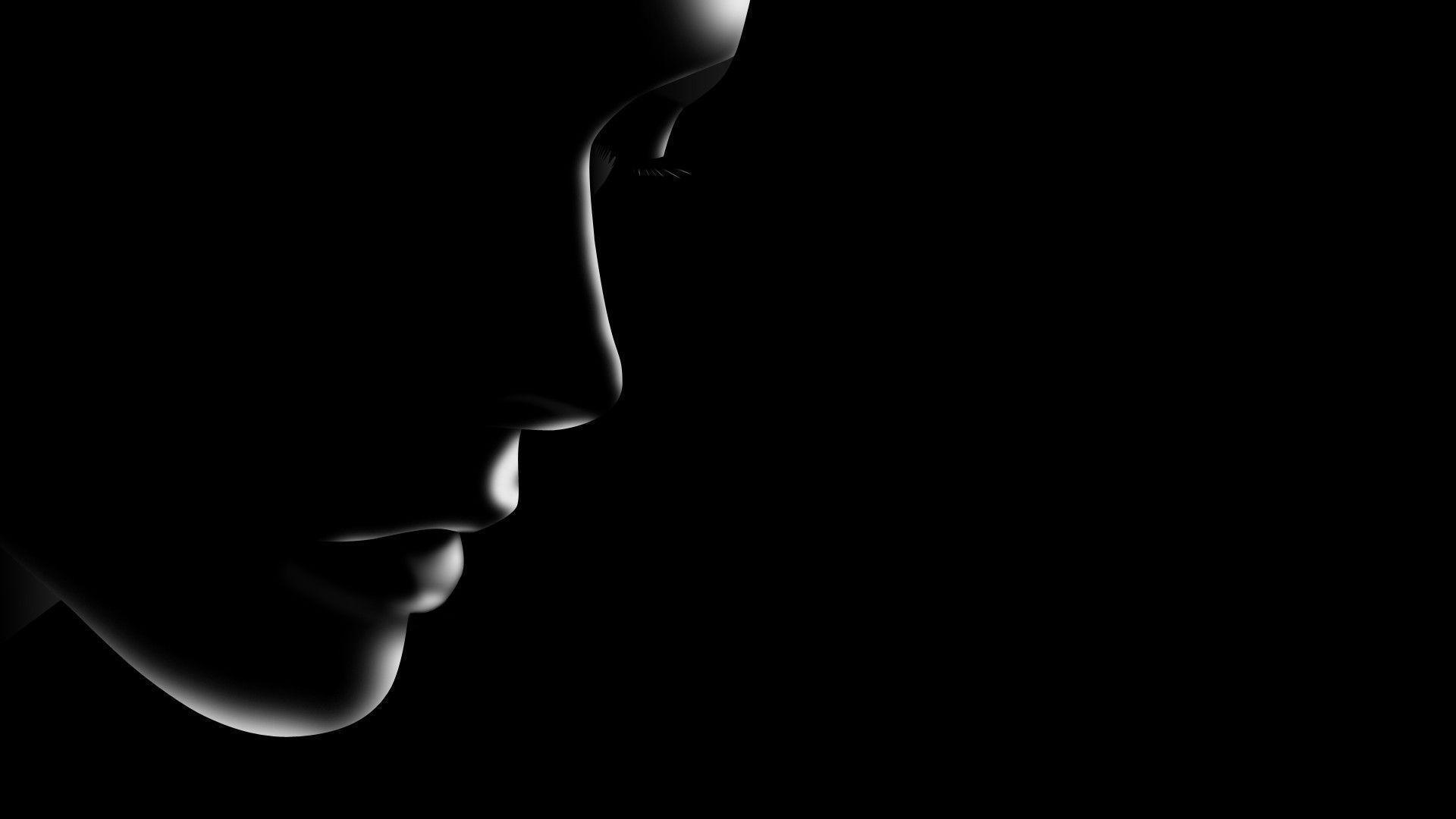 Sad Woman Profile Silhouette On Black Background Closed Eyes