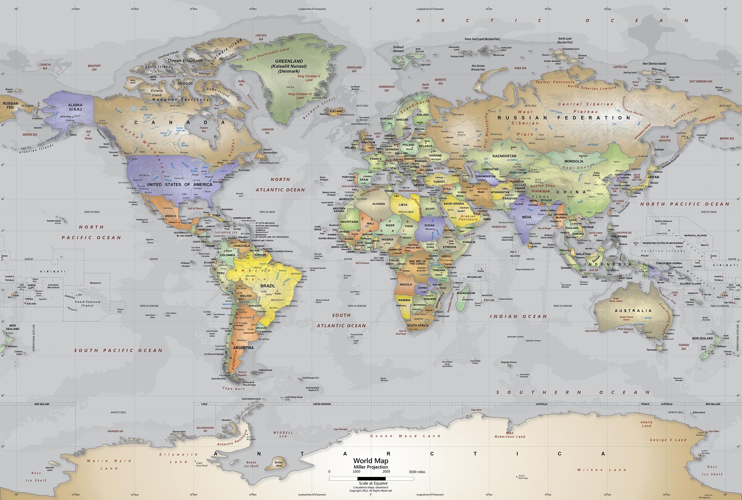 Free download Gray Oceans World Political Map Wall Mural Miller Projection [2500x1686] for your Desktop, Mobile & Tablet. Explore World Map Wallpaper for Walls. World Map Wallpaper for Walls