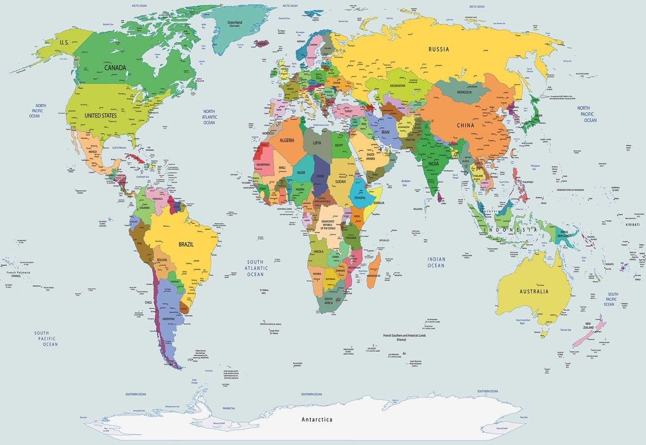 Political World Map Atlas Wall Paper Mural