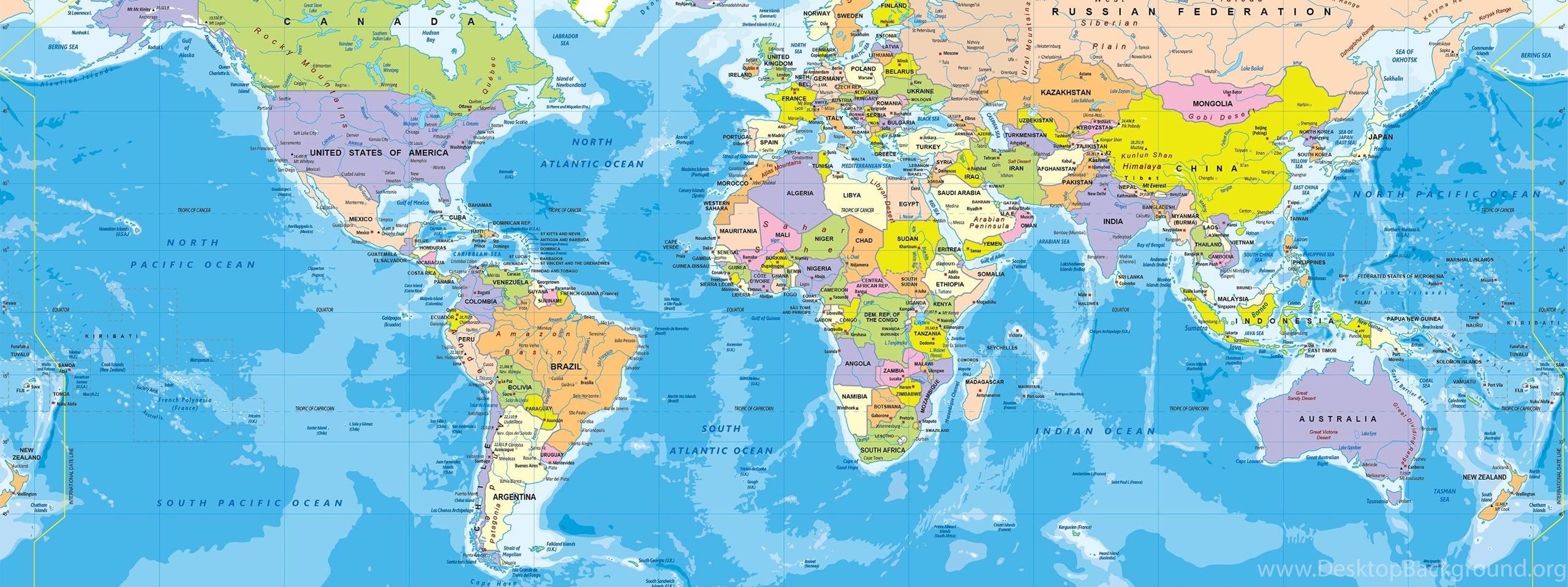 World Political Map Wall Mural Miller Projection Desktop Background