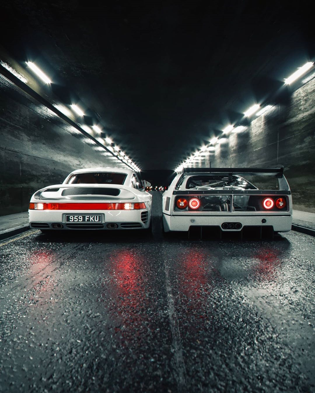 Ferrari F40 LM and Porsche 959 White Lies Share a Tunnel