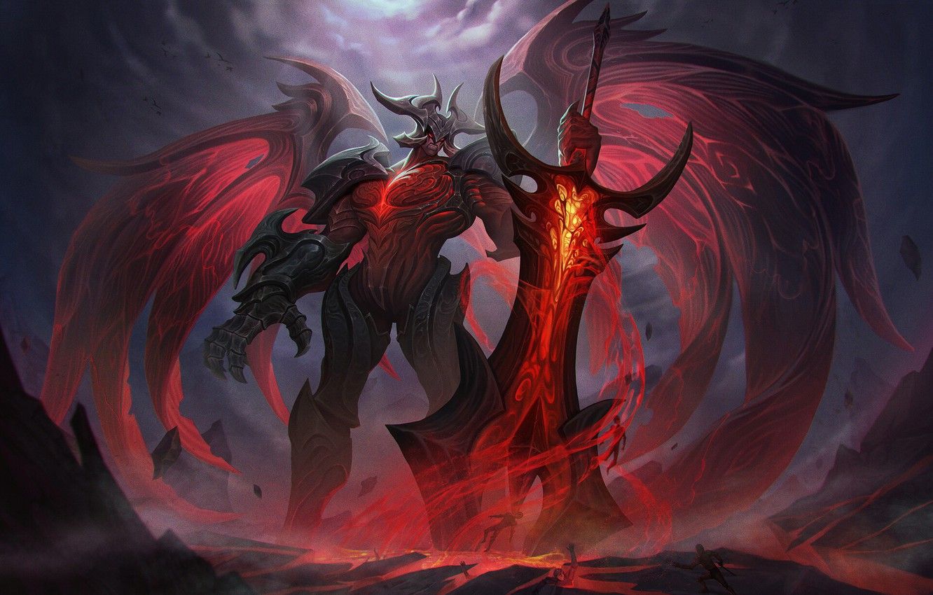 Wallpaper The game, Armor, Sword, Wings, The demon, Fantasy, Art, Art, Fiction, Game, League of Legends, LoL, Character, Sword, Demon, Wings image for desktop, section игры