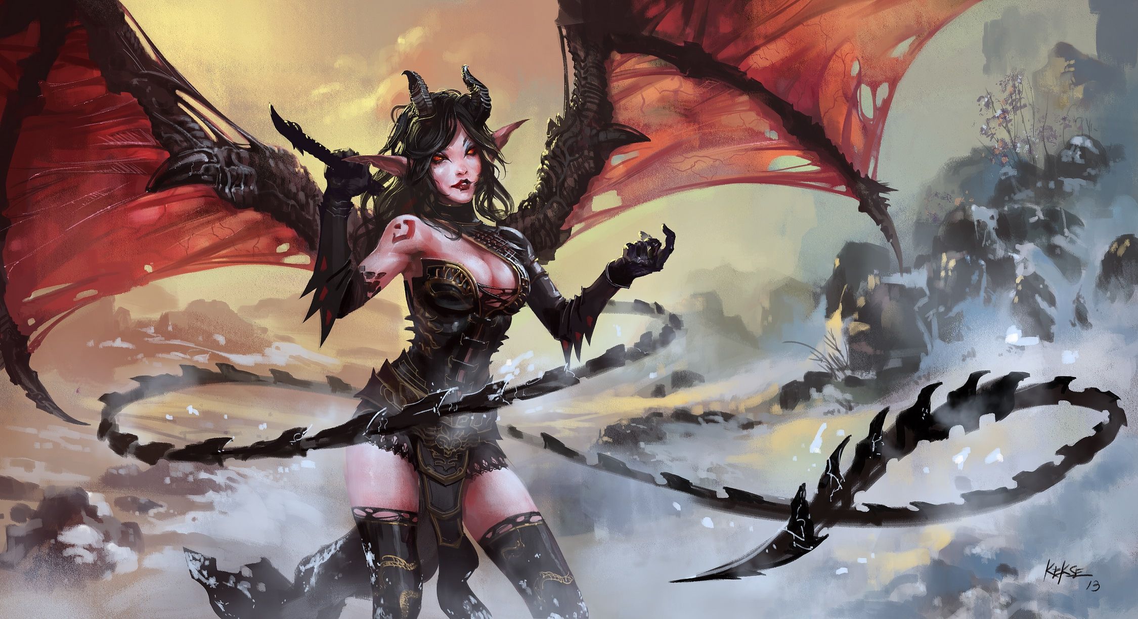 Anime Demon Girl with Dragon Wings