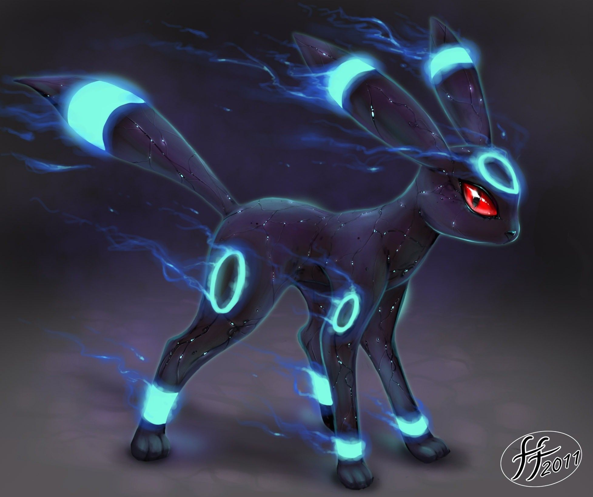 pokemon blue black lights tron red eyes umbreon neon smoke 1956x1638 wallpaper