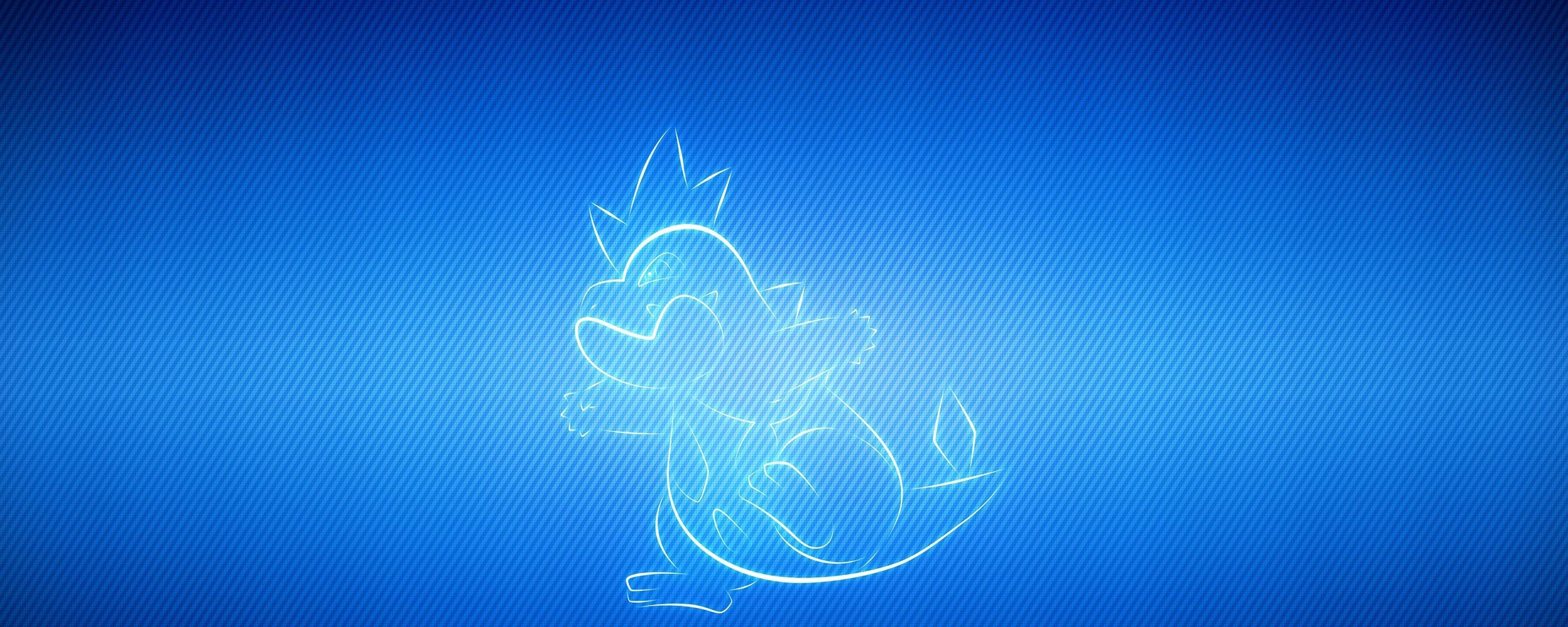 Download wallpaper 2560x1024 jump, pokemon, blue, croconaw ultrawide monitor HD background