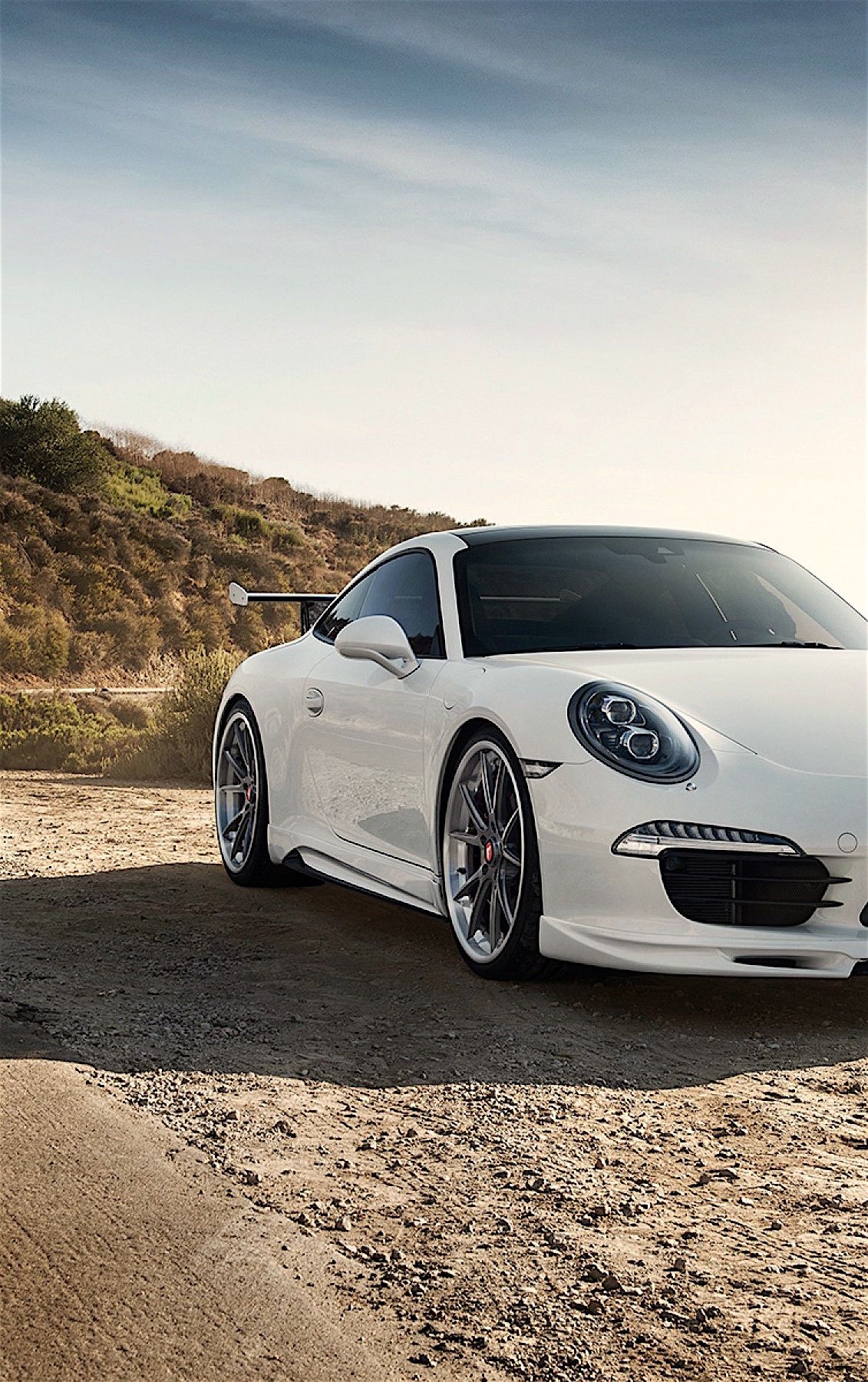 Porsche 911 White Sportscar Mountain Road Sky Car Wallpaper For Mobile