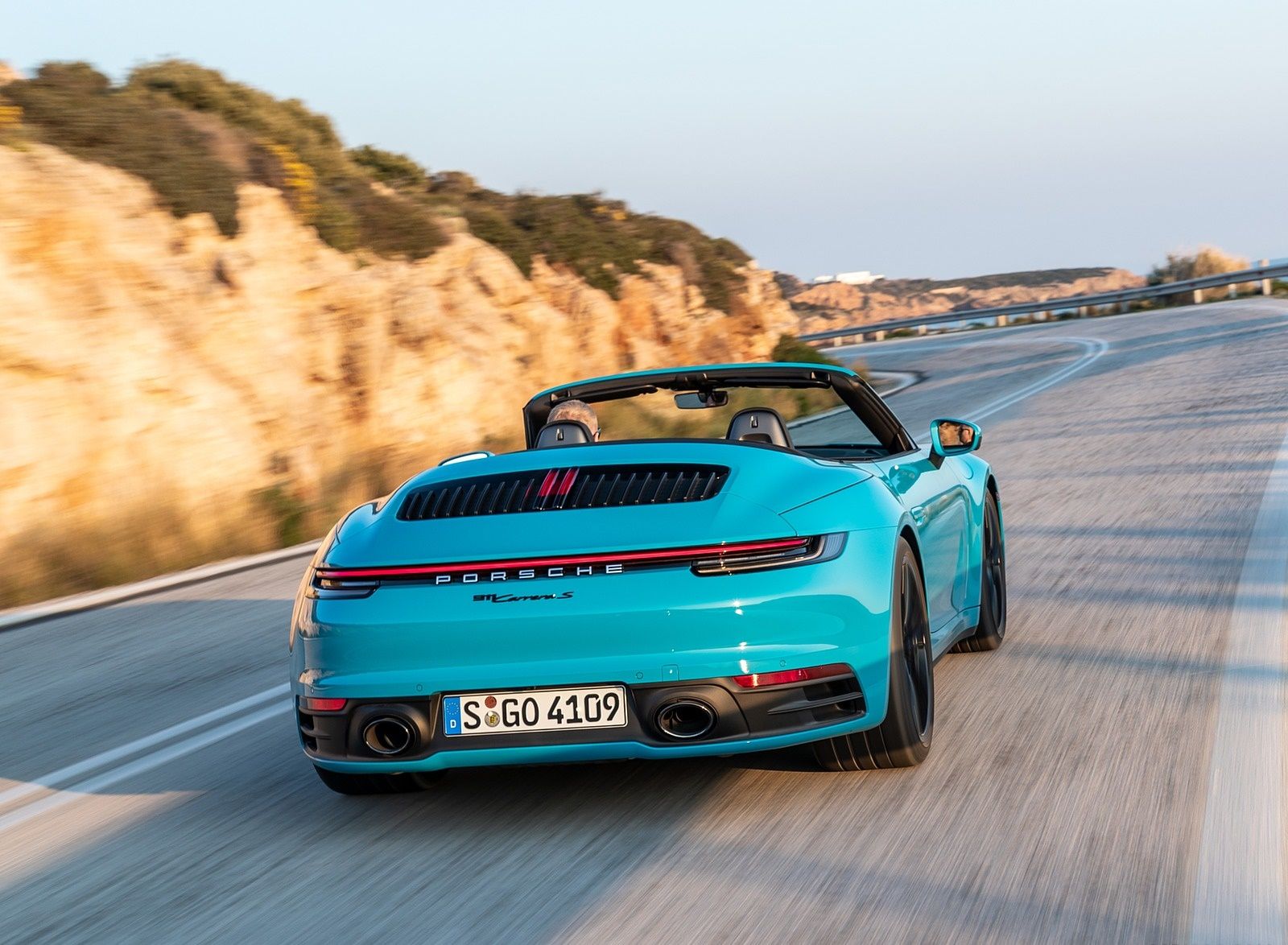 Porsche 911 Carrera S Cabriolet (Color: Miami Blue) Rear Wallpaper (90)