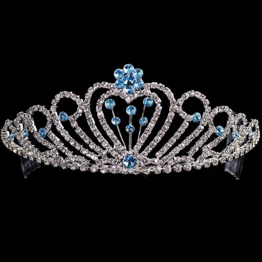 Crystal Rhinestone Blue Flower Quinceanera Pageant Tiara Headpiece