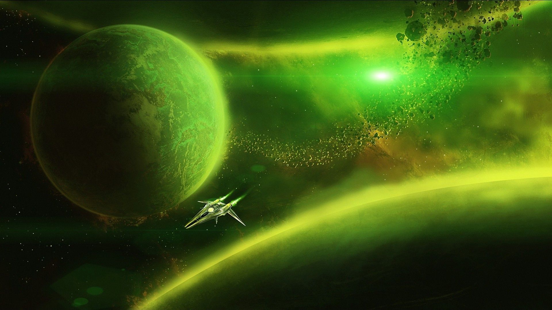 Green Space Wallpaper New Digital Art Universe Space Planet Stars Spaceship Meteors Lights Green Wallpaper HD This Month of The Hudson