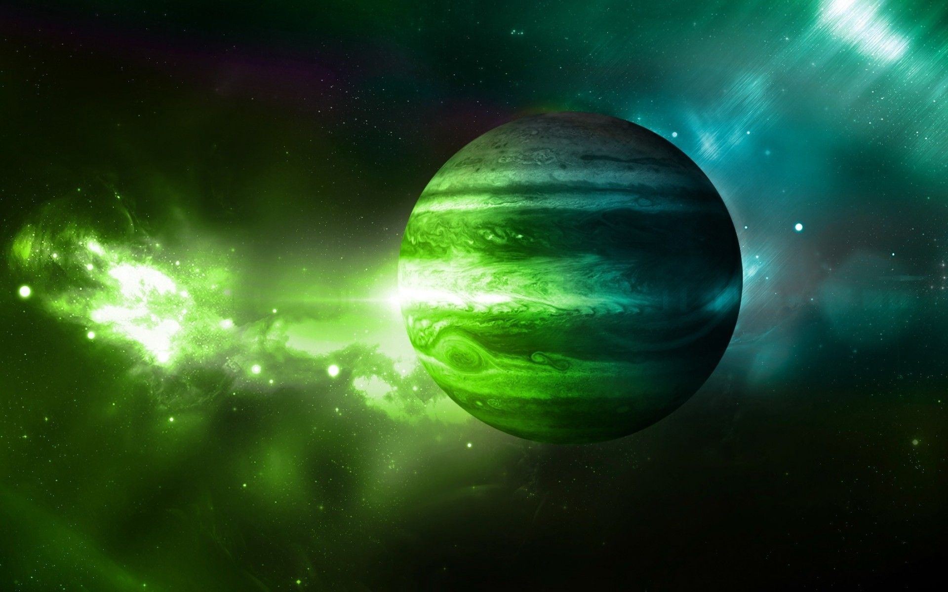 Download 1920x1200 Planet, Green Nebula, Galaxy, Outer Space Wallpaper for MacBook Pro 17 inch