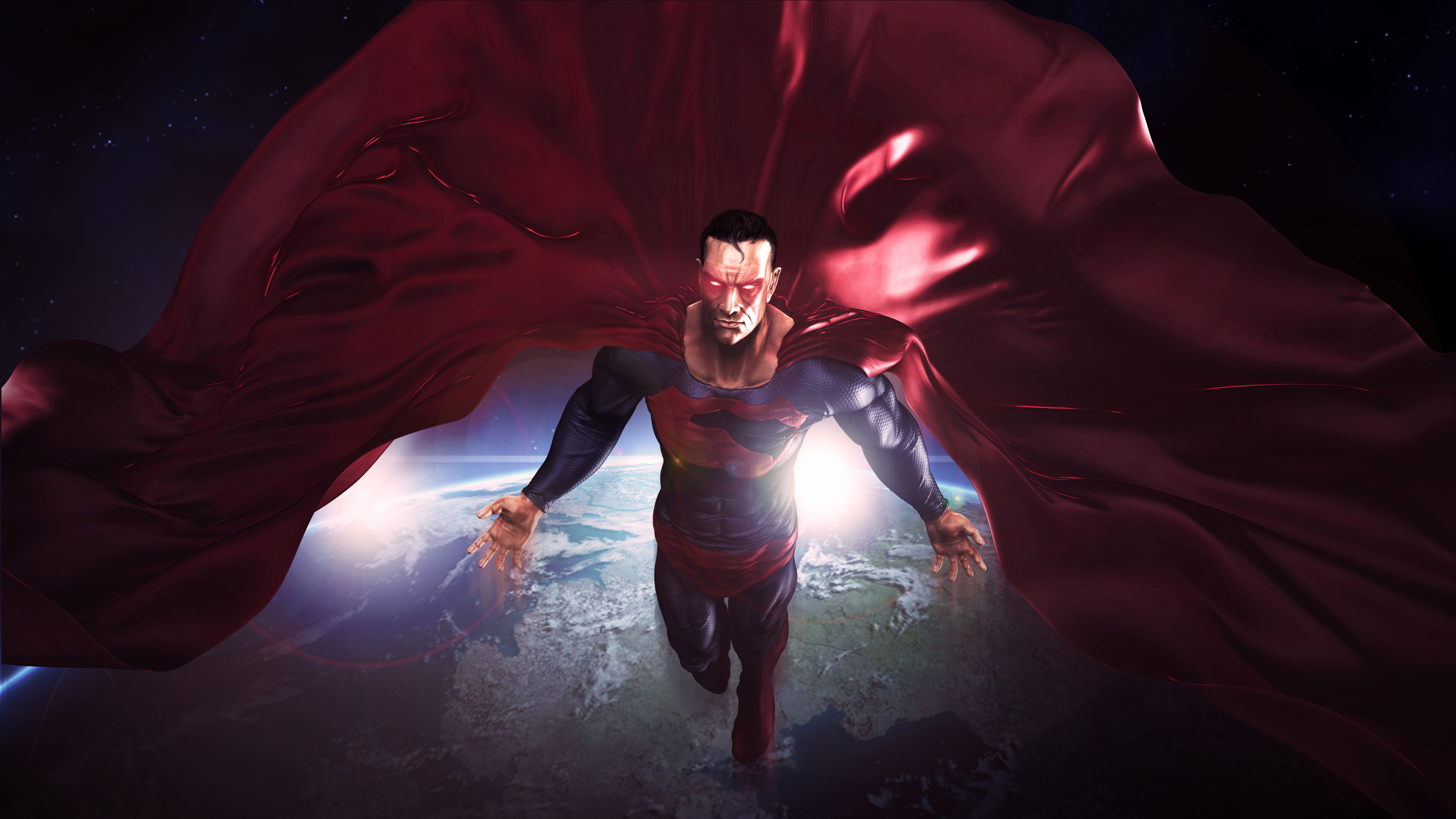 Superman In The Space Red Cape Flying Artwork 8k, HD Superheroes, 4k Wallpaper, Image, Background, Photo and Picture