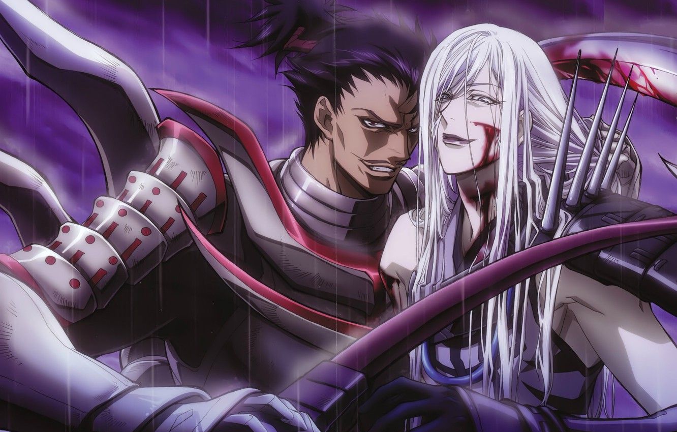 Wallpaper night, blood, katana, armor, the shower, the fight, wound, samurai, Sengoku Basara, Oda Nobunaga, Mitsuhide Akechi, The Era Of Unrest image for desktop, section сёнэн