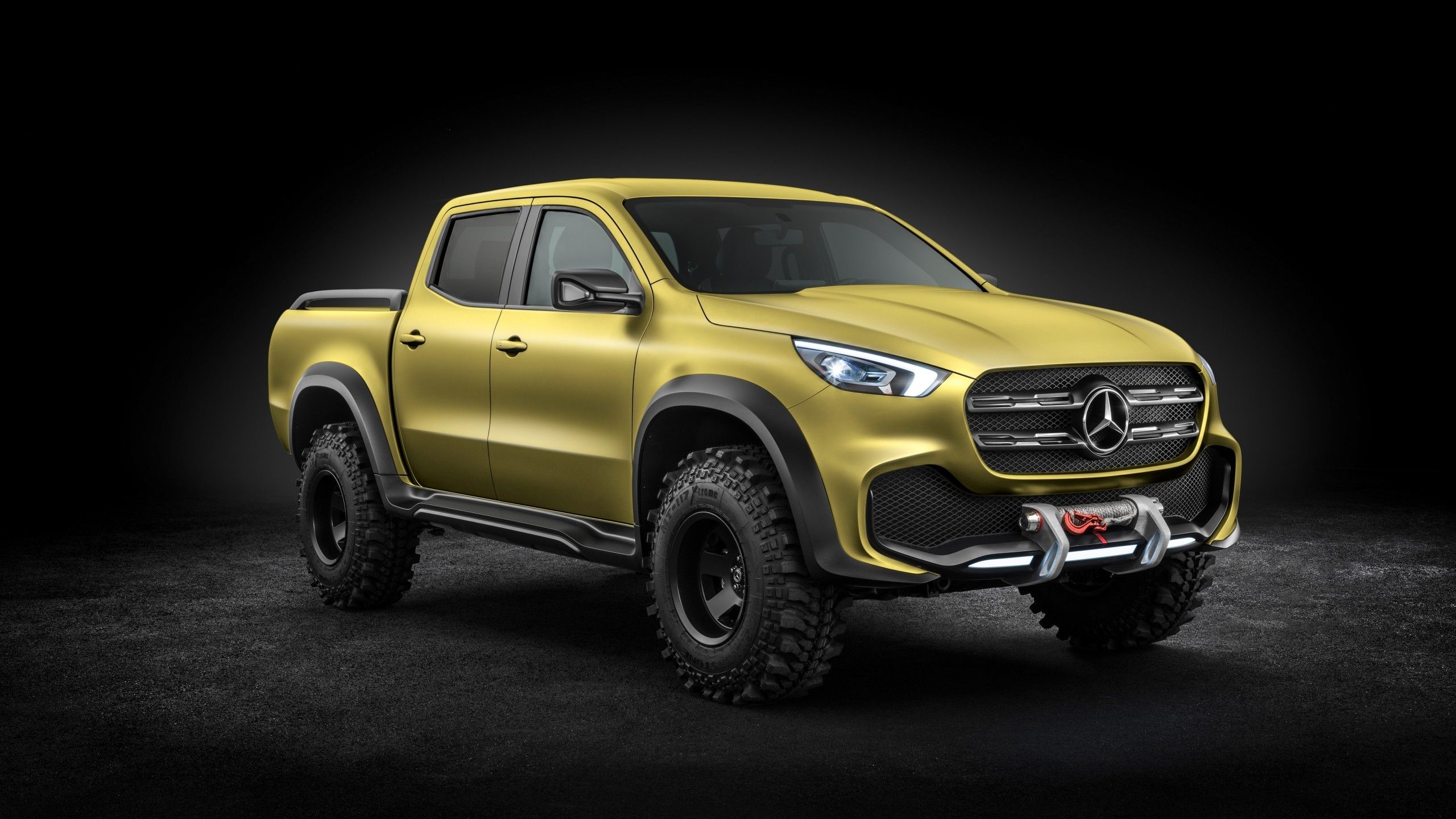 Download 2560x1440 Mercedes Benz X Class, Yellow, Side View, Pickup, Cars Wallpaper for iMac 27 inch
