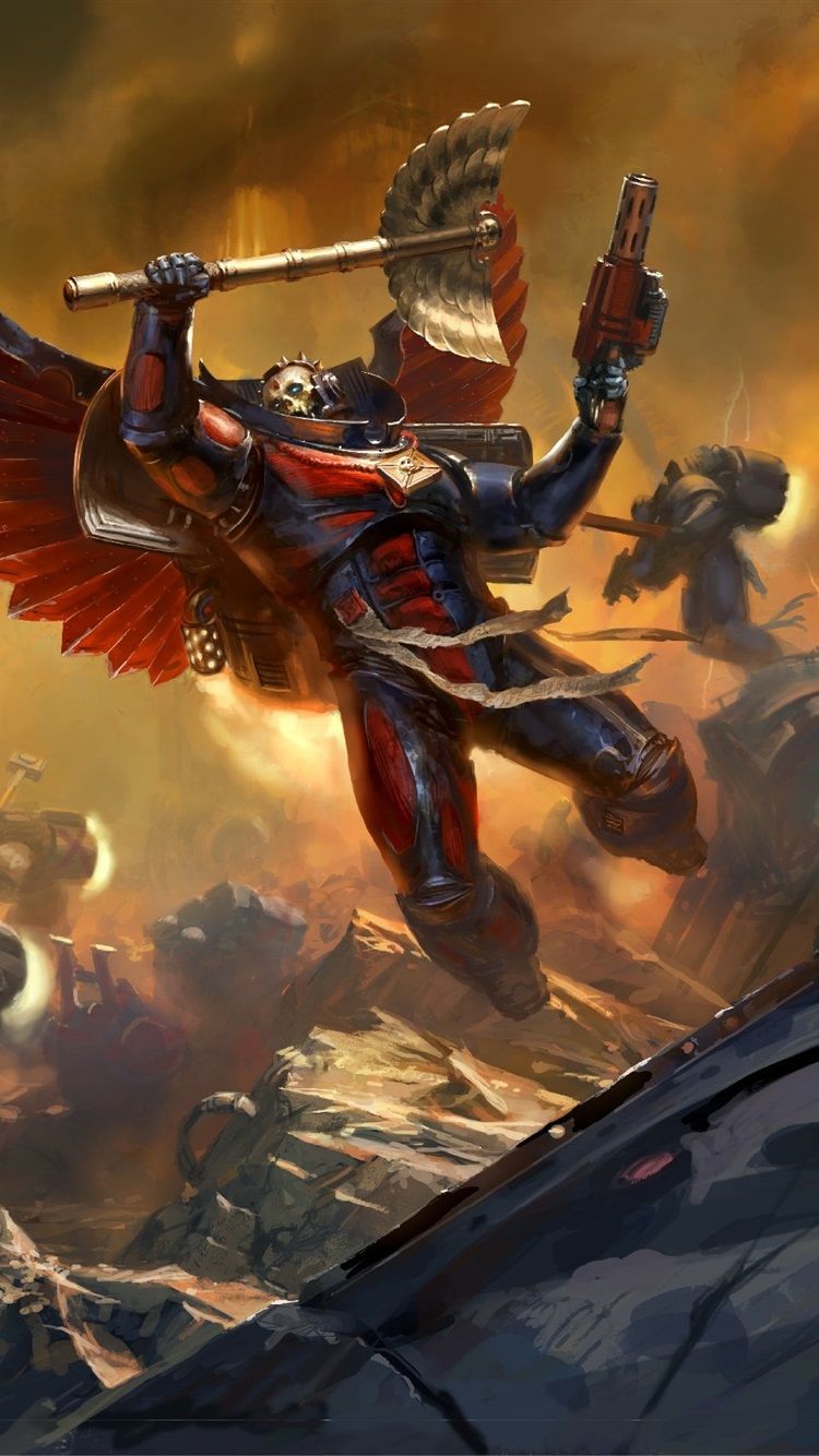 iPhone Wallpaper Warhammer Two Warriors In Battle 40k Space Marine Vs Chaos