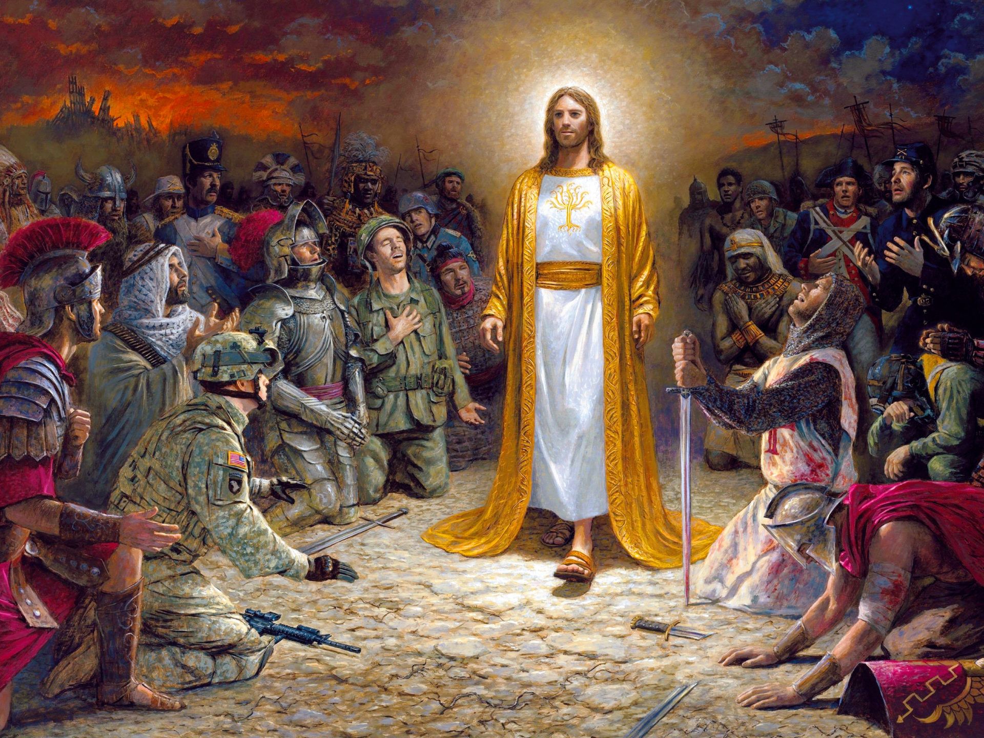 Jesus Christ Soldiers Praying Before The Lord For The Sins Committed 4k Ultra HD Desktop Wallpaper For Computers Laptop Tablet And Mobile Phones 3840x2400, Wallpaper13.com