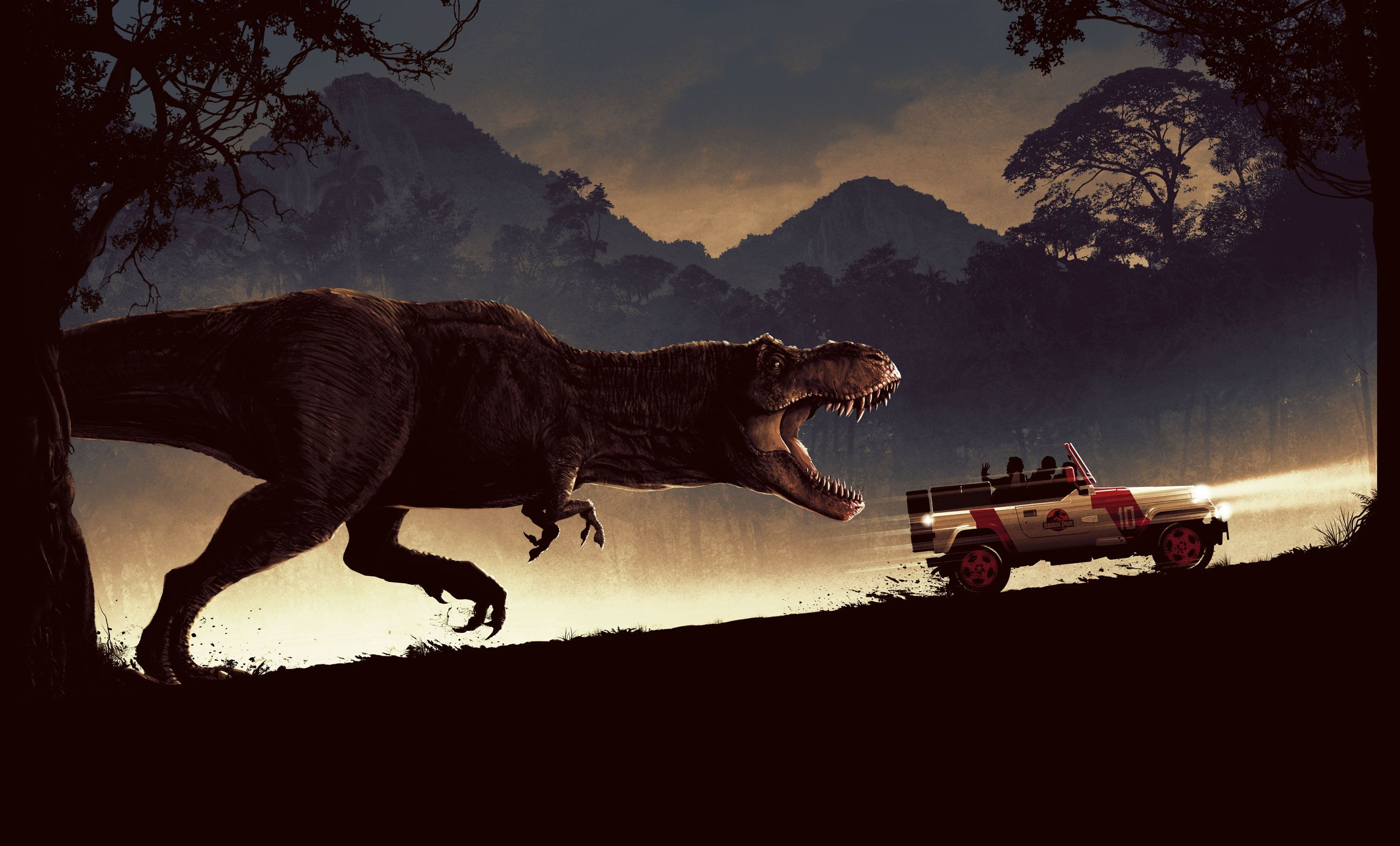 Car, Dinosaur, Jurassic Park, Tyrannosaurus Rex Wallpaper HD Wallpaper