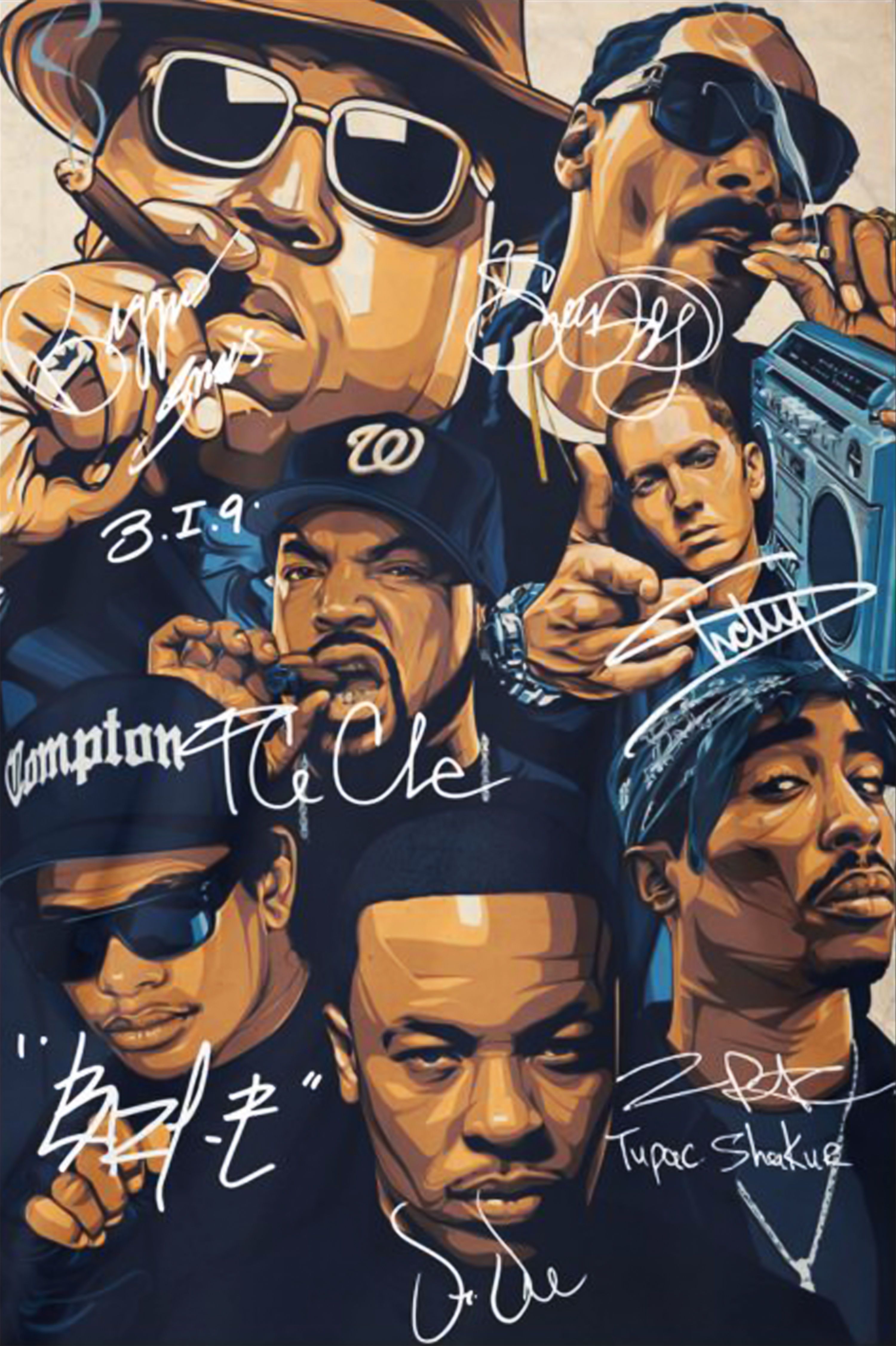 Great, Rap Legends Notorious BIG Snoop Dogg Ice Cube Eminem Tupac Signature Poster. Tupac art, Hip hop artwork, Hip hop poster