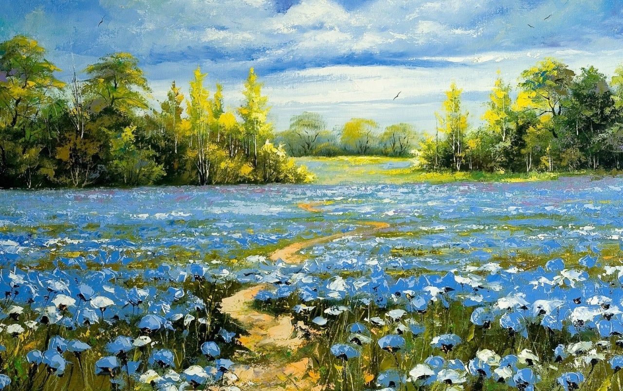 Nice Blue Flower Field Paint wallpaper. Nice Blue Flower Field Paint