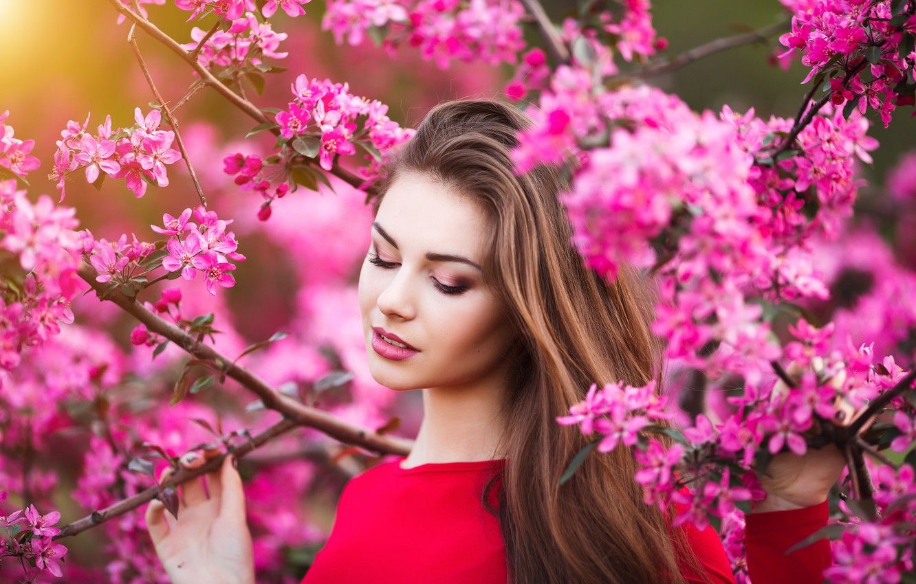 Photo Wallpaper Girl, Flowers, Beauty, Spring, Garden, Girls In Flower
