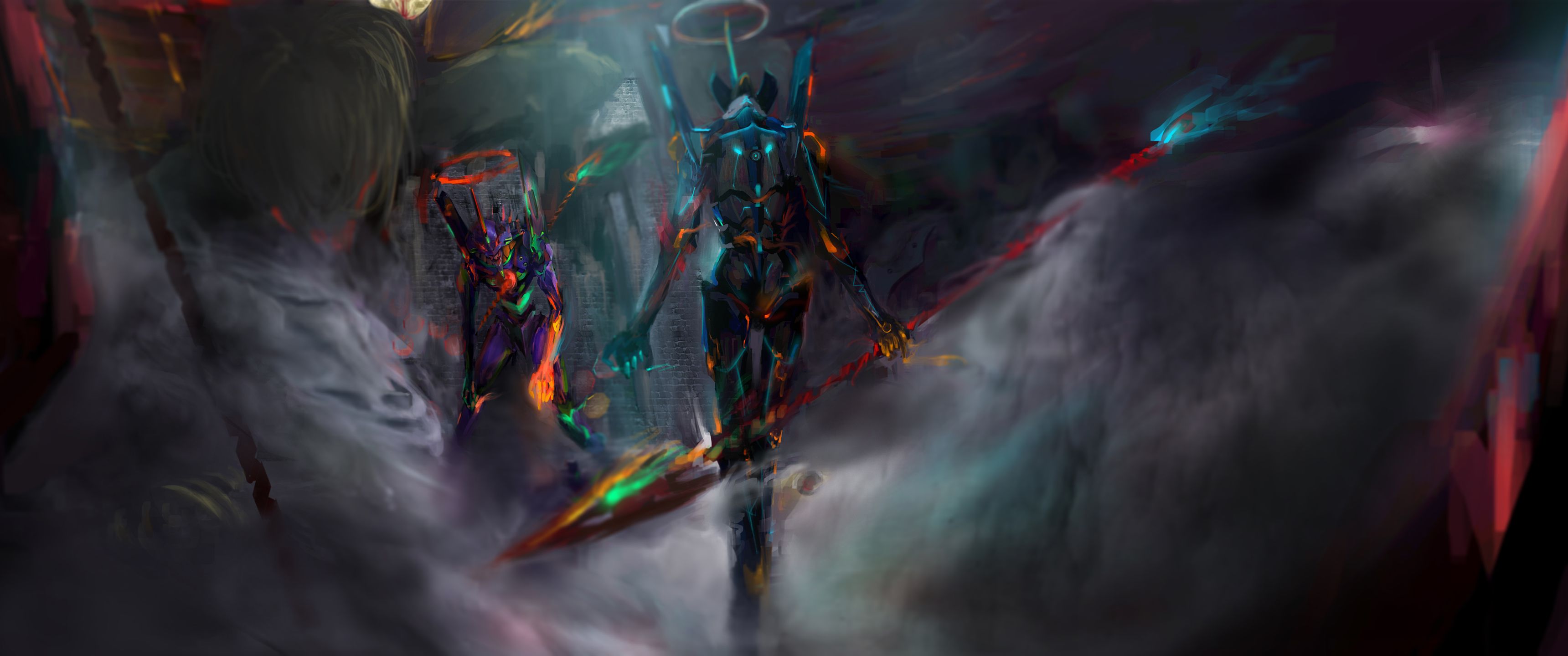 EVA Unit 01 Neon Genesis Evangelion Mech Wallpaper:3440x1440