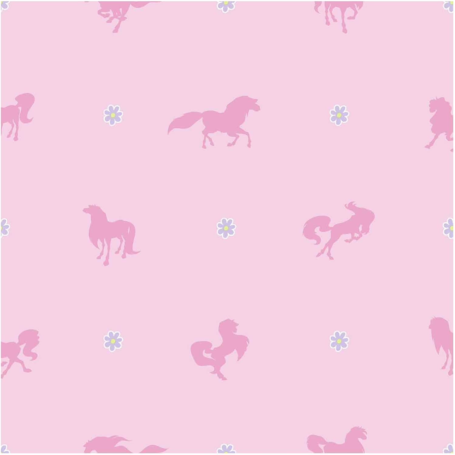 York Wallcoverings BT2751 Horse Land Wallpaper, Bubblegum Pink Cotton Candy Pink Lavender Purple Lime Green Bright White