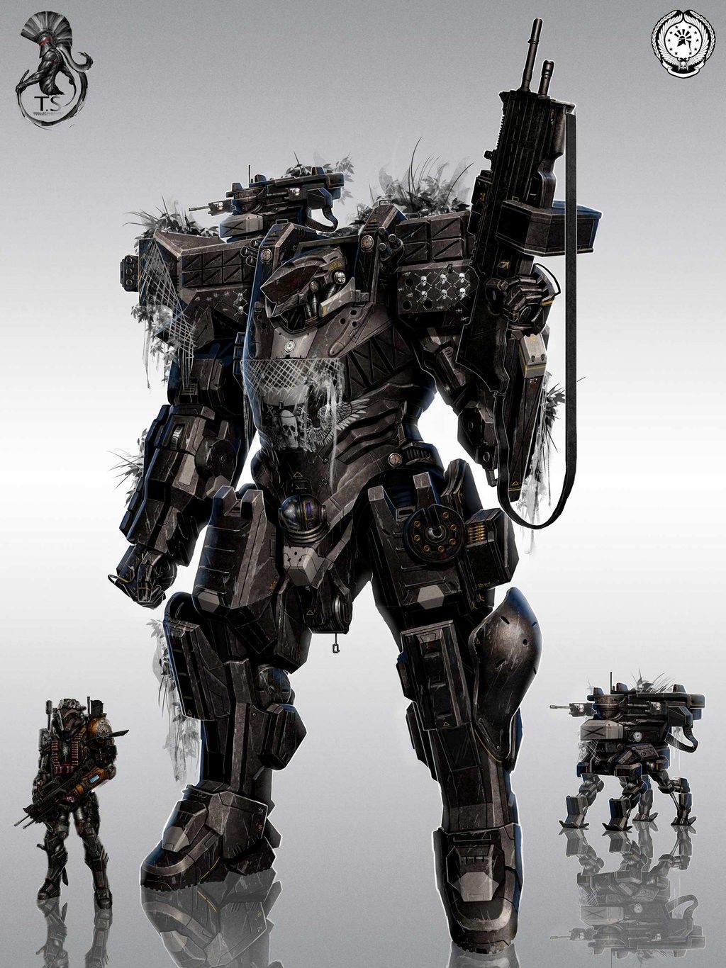 soldiers guns futuristic mech mecha weapons armor digital art concept art artwork armored suit scien