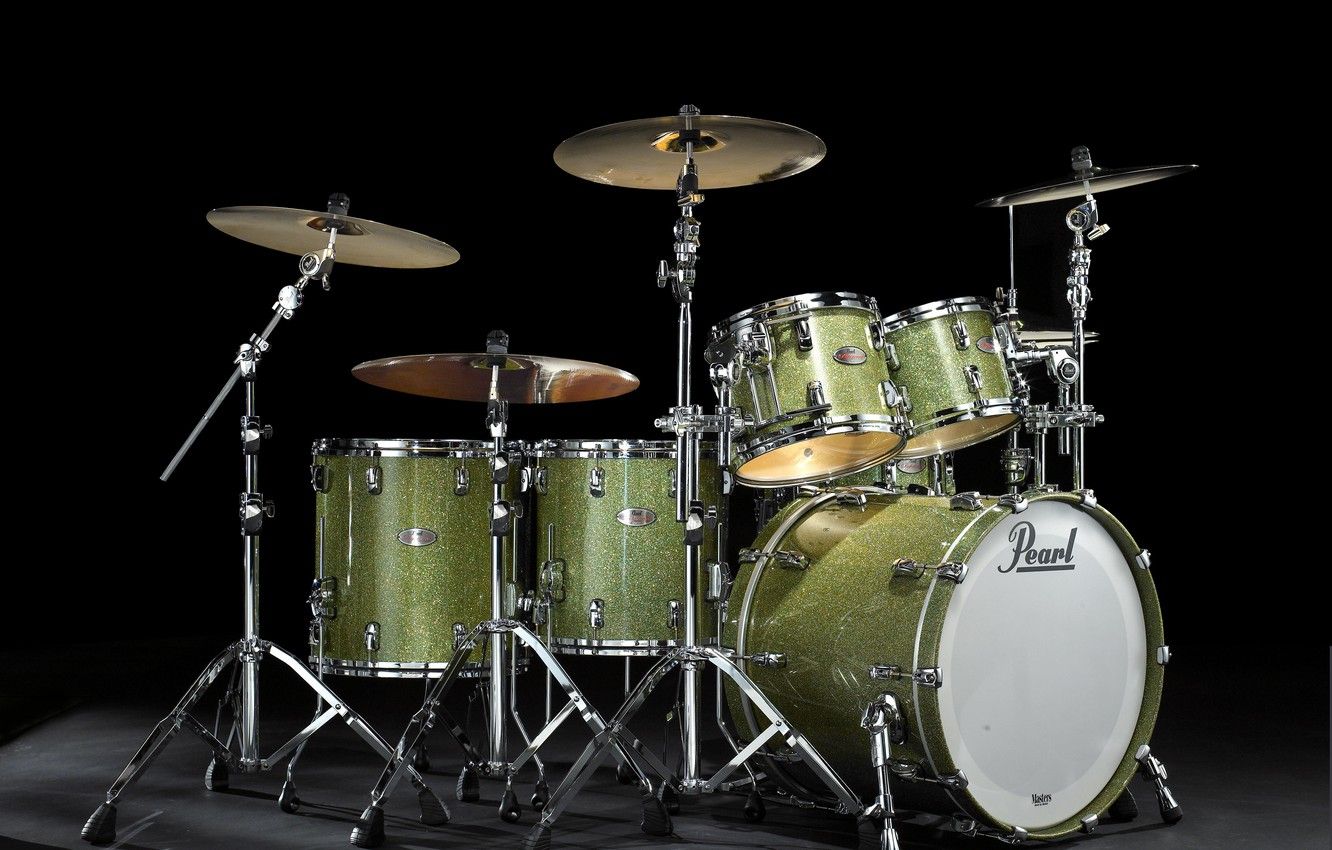 Wallpaper drum, Pearl Reference. drum set, metallic green image for desktop, section музыка