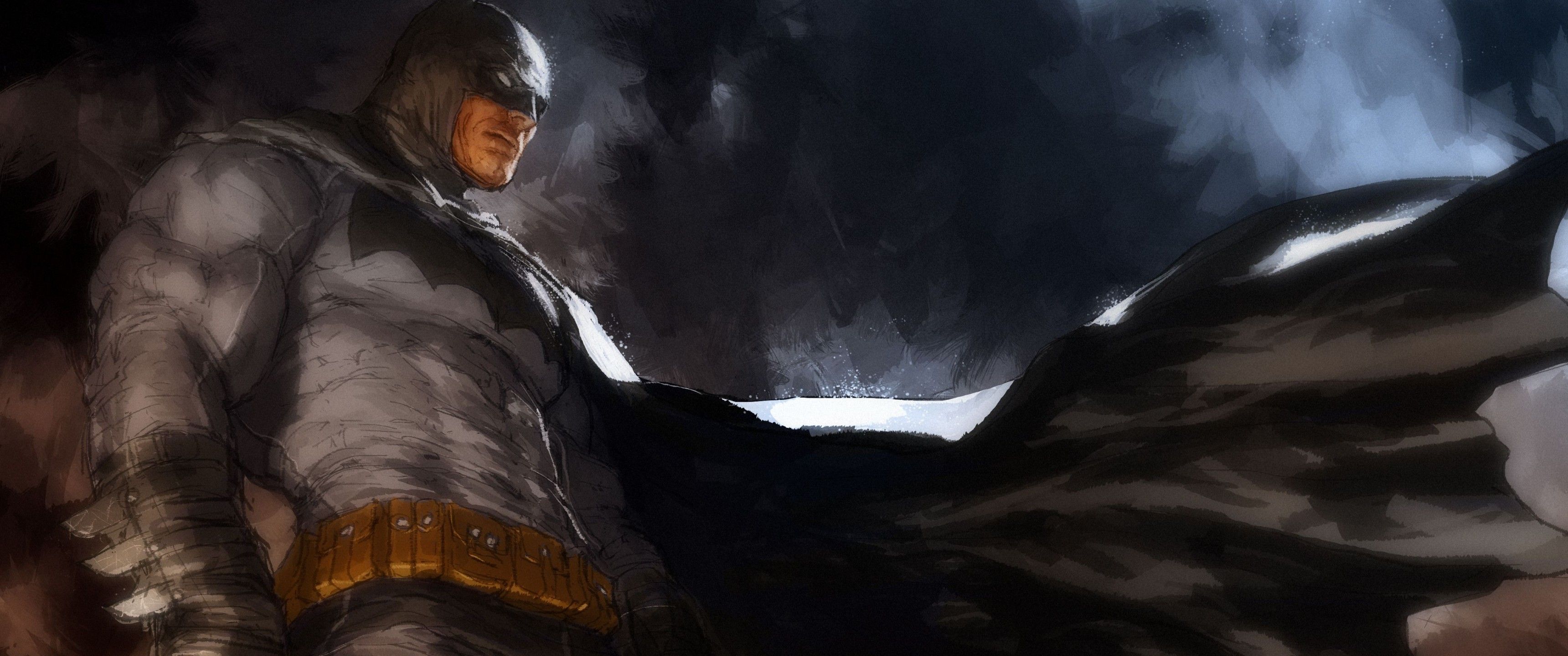 Download 3440x1440 Batman, Cape, Painting, Art, Superhero Wallpaper