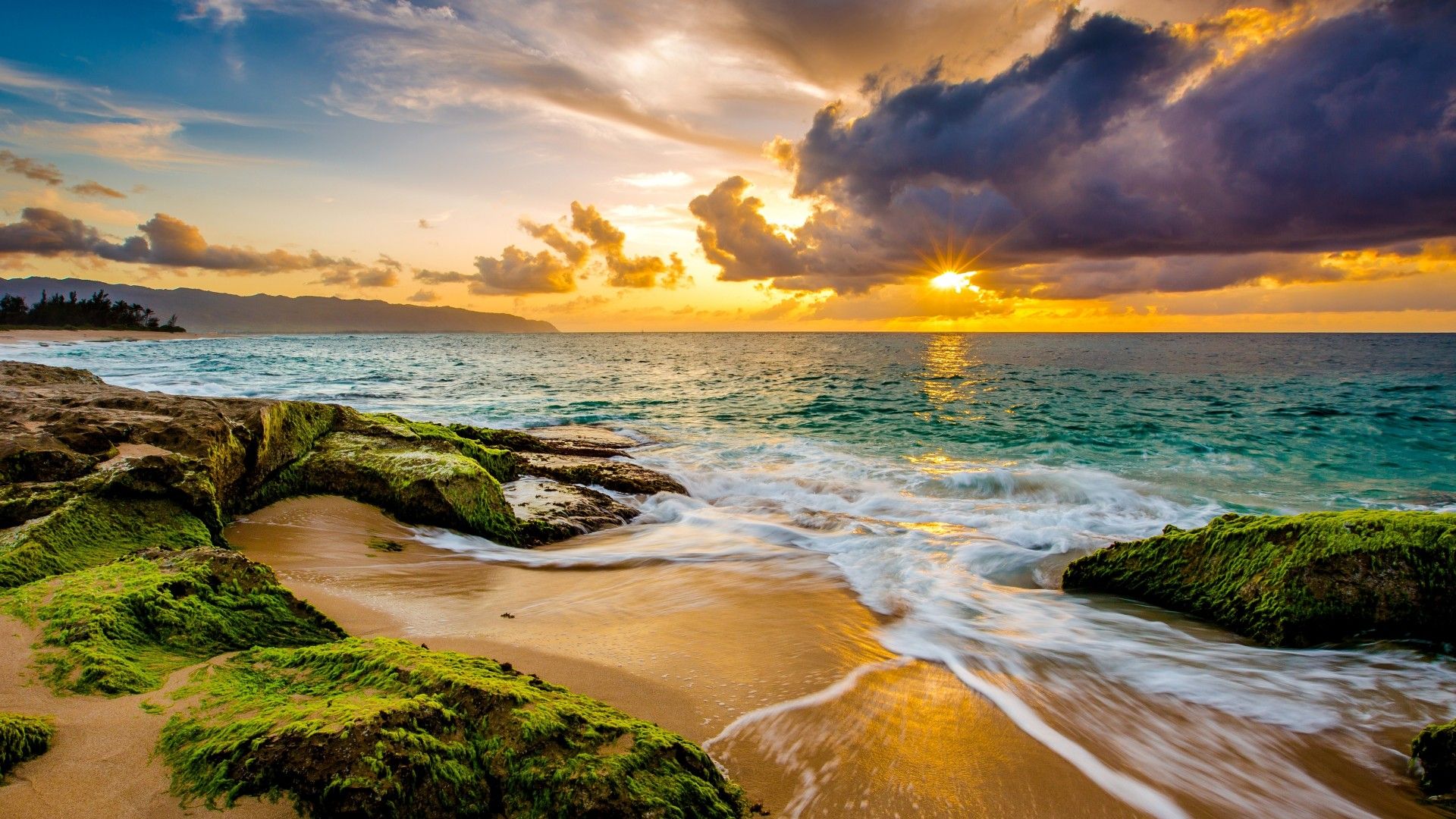 Wallpaper Hawaii, sunset, beach, ocean, coast, sky, 4k, Nature