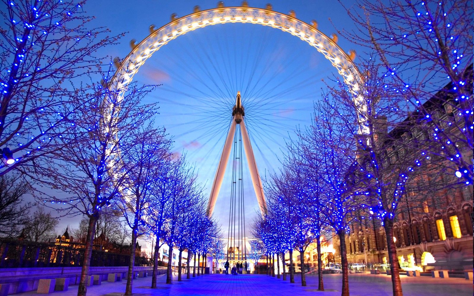 Wallpaper, 2100x1312 px, blue, christmas lights, ferris wheel, London Eye, path, trees 2100x1312