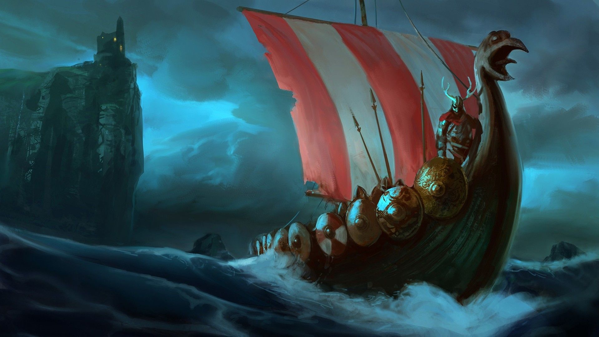 1920x Viking Boat Wallpaper Ship Art