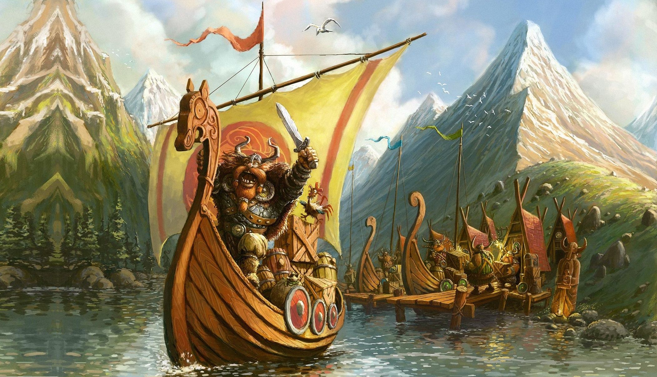 Drakkar, Viking, Mountain, Warrior, Ship wallpaper. Fantasy. Tokkoro.com Amazing HD Wallpaper