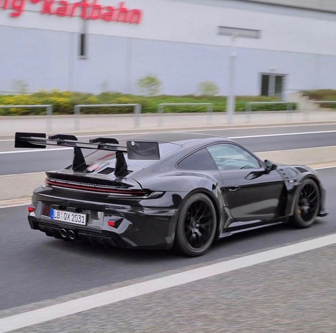 New 992 Porsche 911 GT3 RS Spotted, Shows Massive Swan Neck Wing